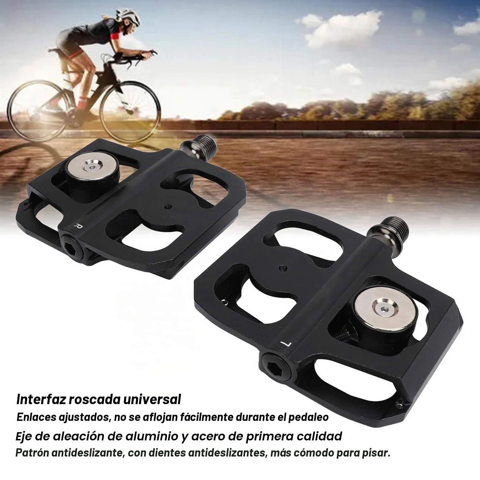 Pedales de bicicleta con rodamiento DU sellado, pedales de plataforma plana de aleación de aluminio con eje de acero y interfaz roscada universal