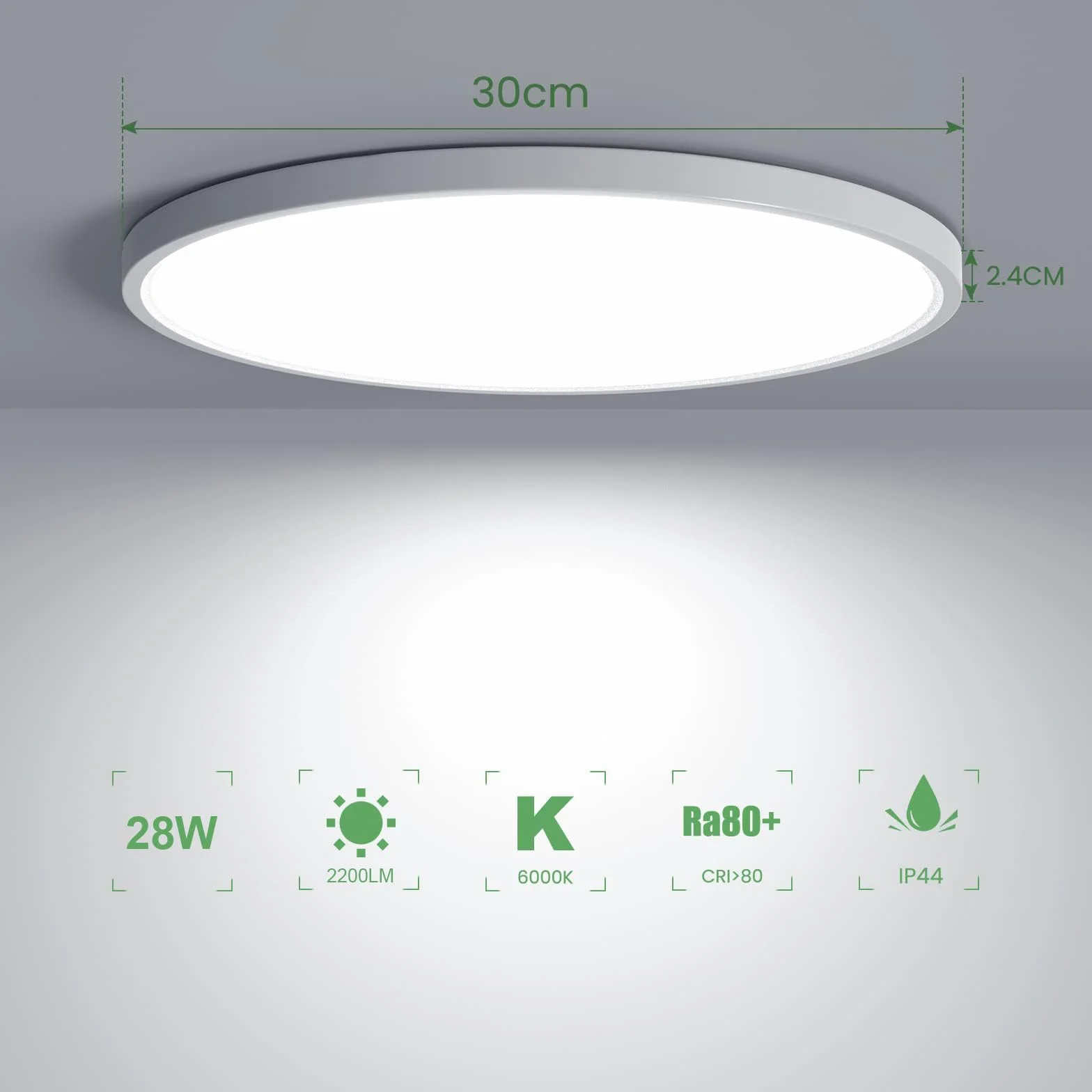 OTREN Plafon LED 28W 6500K Blanca Fría 30CM IP44 Lámpara Techo Ultrafina