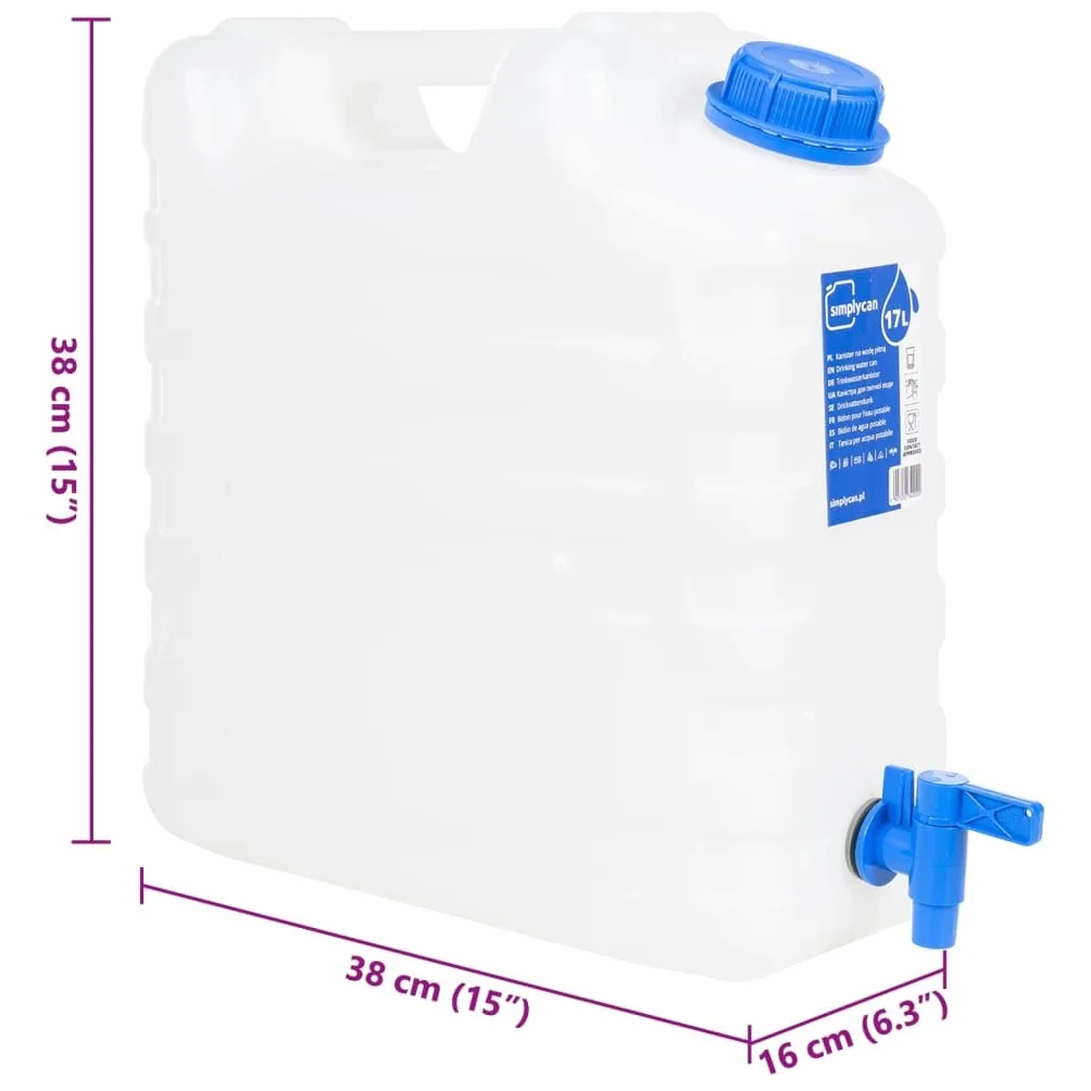 vidaXL Garrafa de Agua con Grifo plástico Transparente 15 litros, contenedor de Agua, Jarra de Agua, depósito de Agua, contenedores de Agua