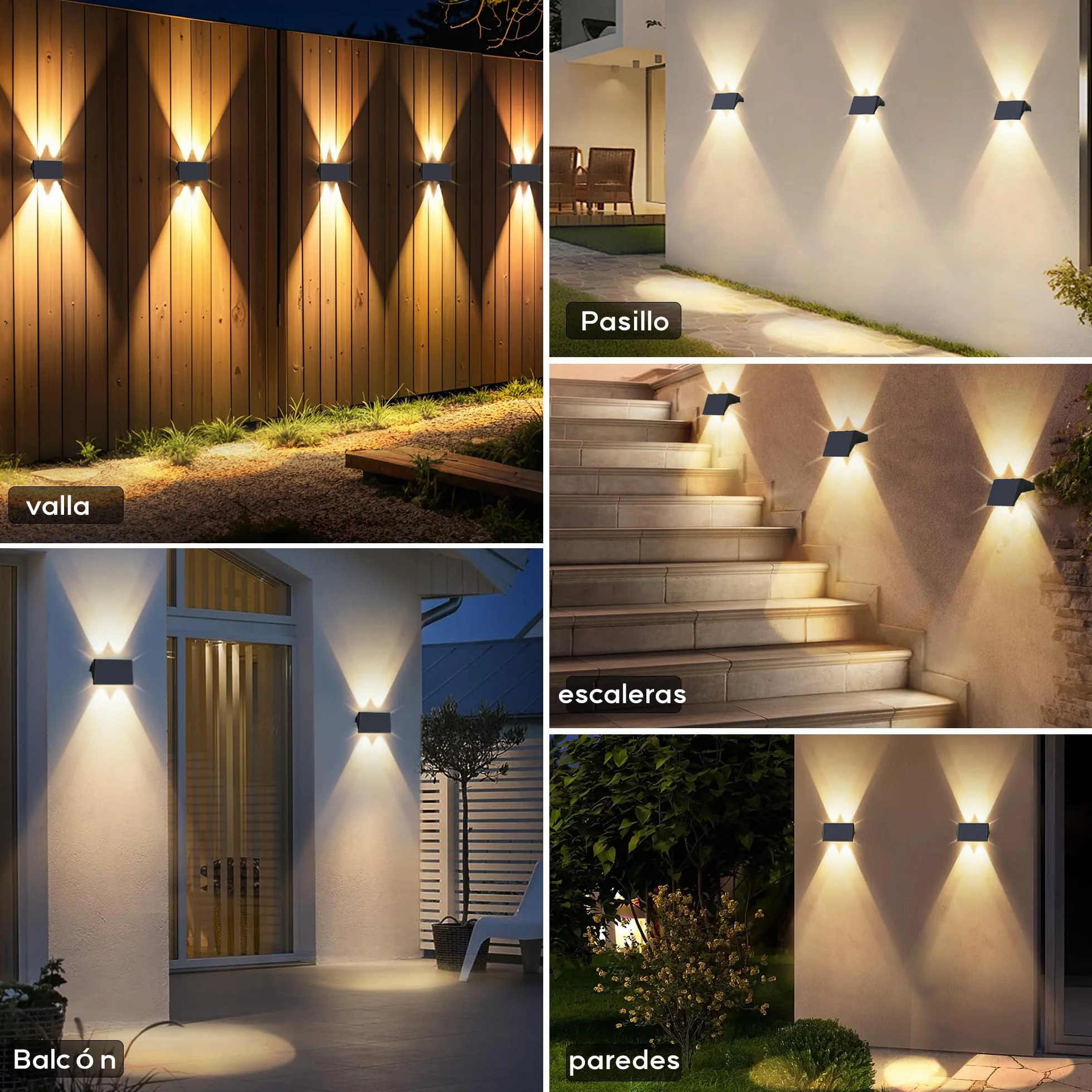 Aplique Solar Exterior IP67 Impermeable 4 LED Blanco Cálido para Jardín Patio Balcón