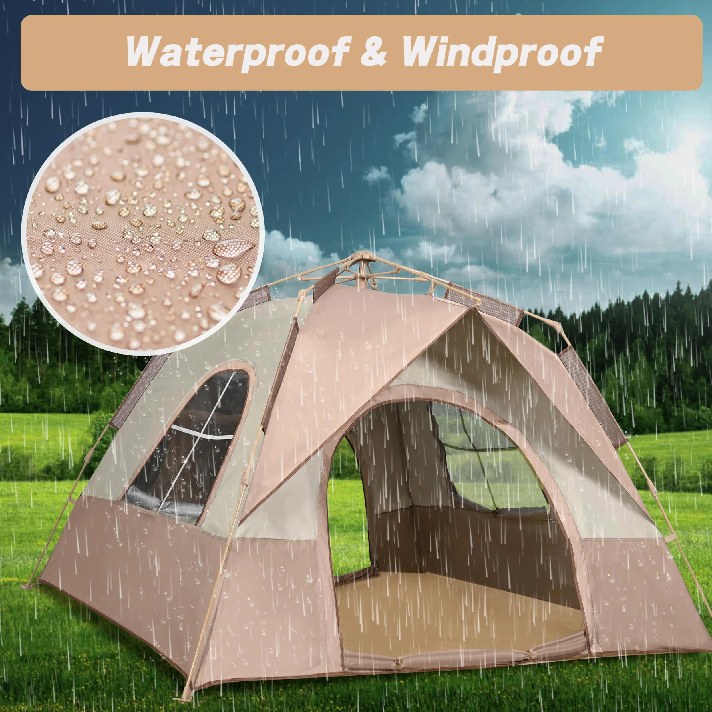 Tienda de campaña automática para 2 a 6 personas para 4 estaciones, impermeable y resistente al viento, tienda de campaña con puerta y ventana para acampar familiar al aire libre, senderismo, caza