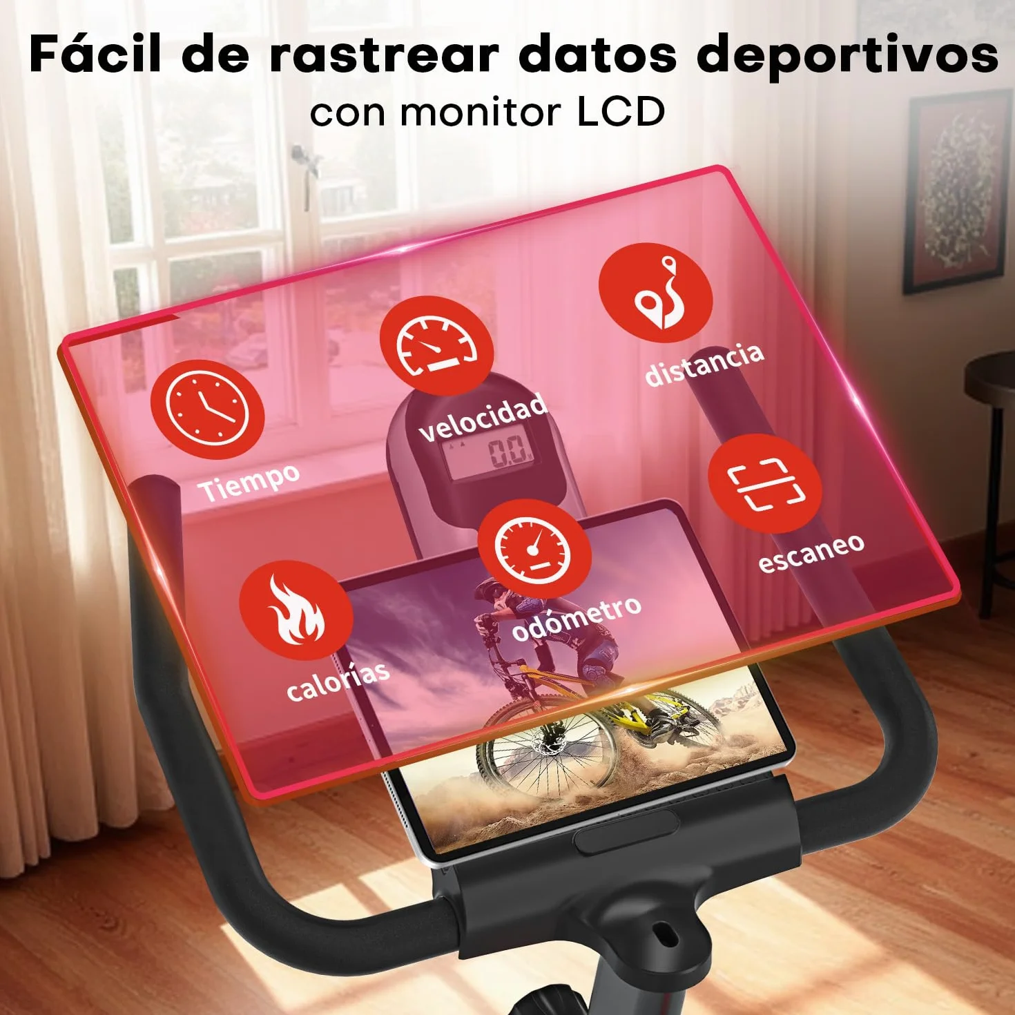 DMASUN Bicicleta Estática en Casa con Resistencia Ajustable, Bicicleta Spinning Silenciosa con Monitor LED, Cómodo Cojín de Asiento, Asientos Cómodos Transpirables Capacidad de 160 KG