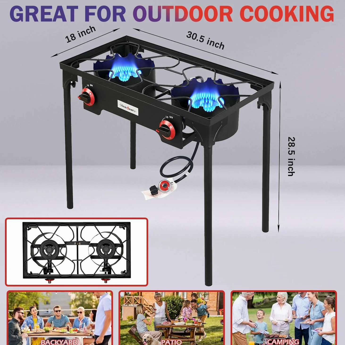 Vivicreate Regulador de alta presión de gas propano de 20 PSIG para exteriores, camping, jardín, barbacoa, parrilla, quemador