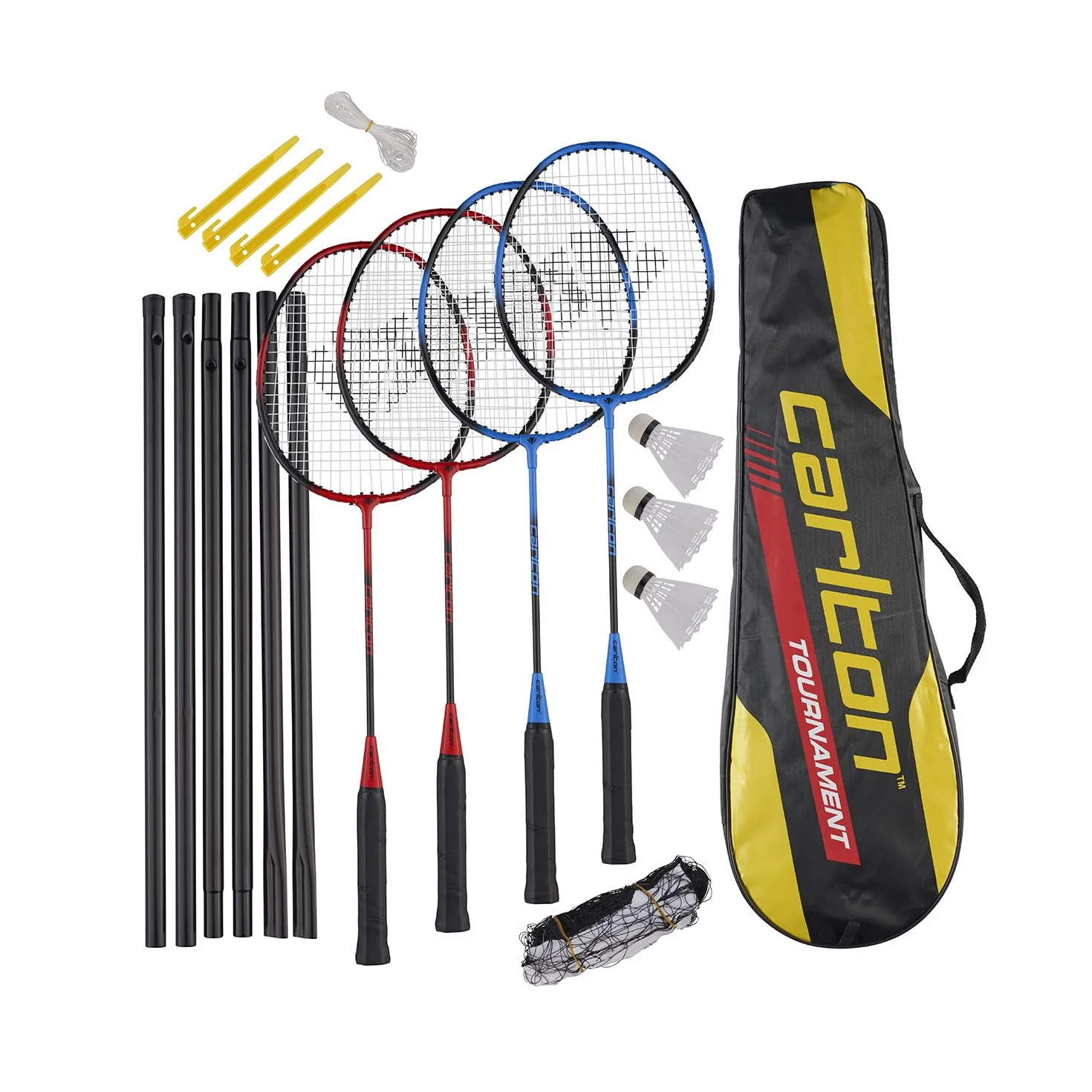 Carlton Tournament Juego de Raquetas de Bádminton, 4 Jugadores (4 Raquetas, 3 Pelotas, 1 Bolsa, Red y Poste)