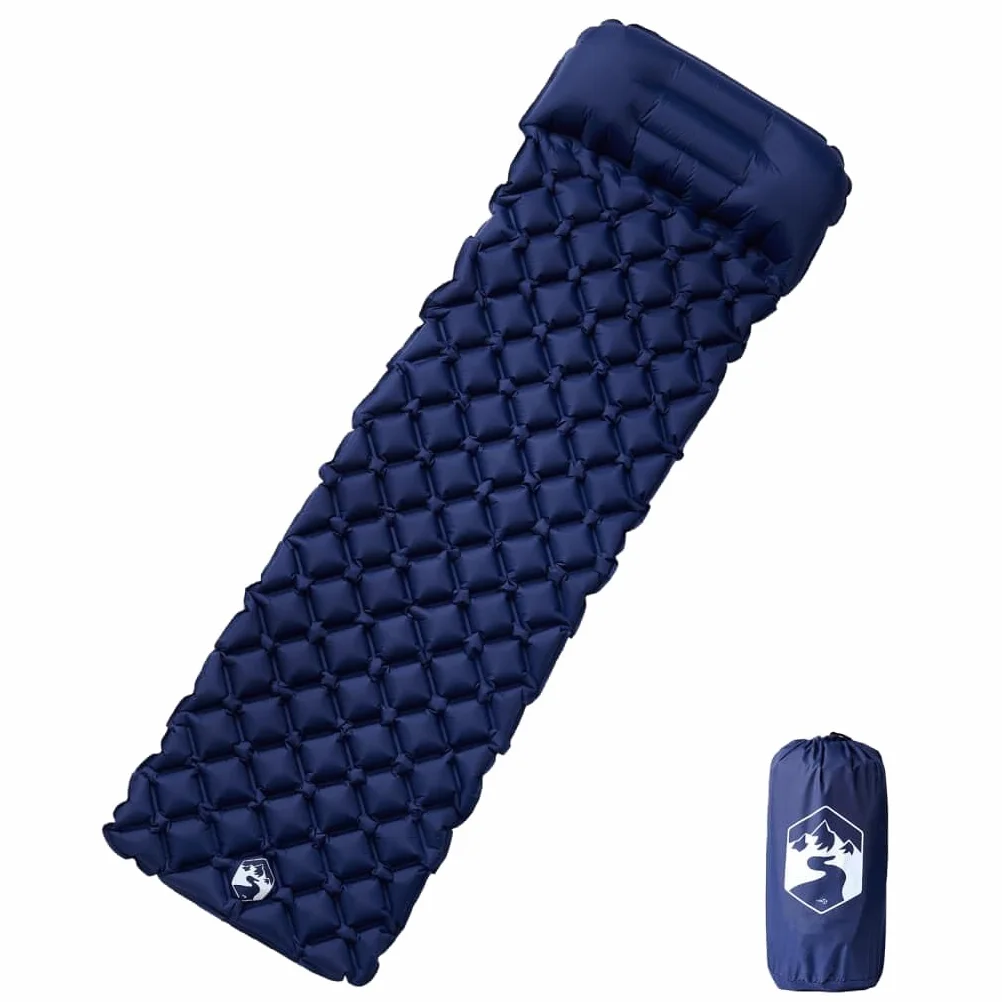 Colchoneta hinchable para acampar con cojín, color azul marino, 188 x 62,5 cm, fácil de plegar y autoinflable, para senderismo, senderismo, camping, viajes, cómodo aislamiento térmico