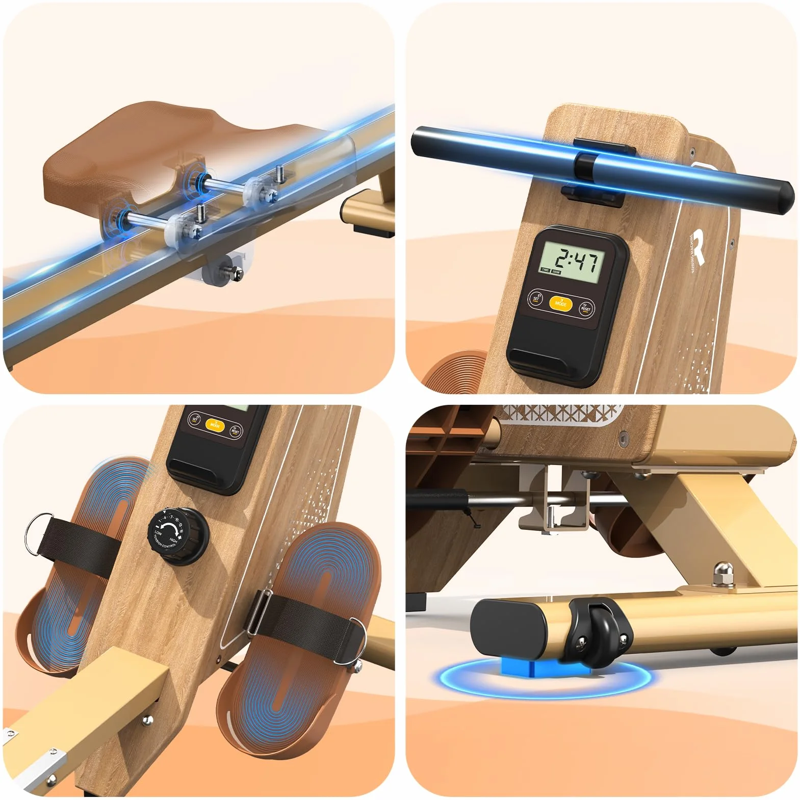 Máquina de remo para casa OR3, dispositivo de remo magnético con monitor Bluetooth, 16 niveles de resistencia, remo compacto con capacidad de peso de 150 kg, almacenamiento vertical, 2 años de