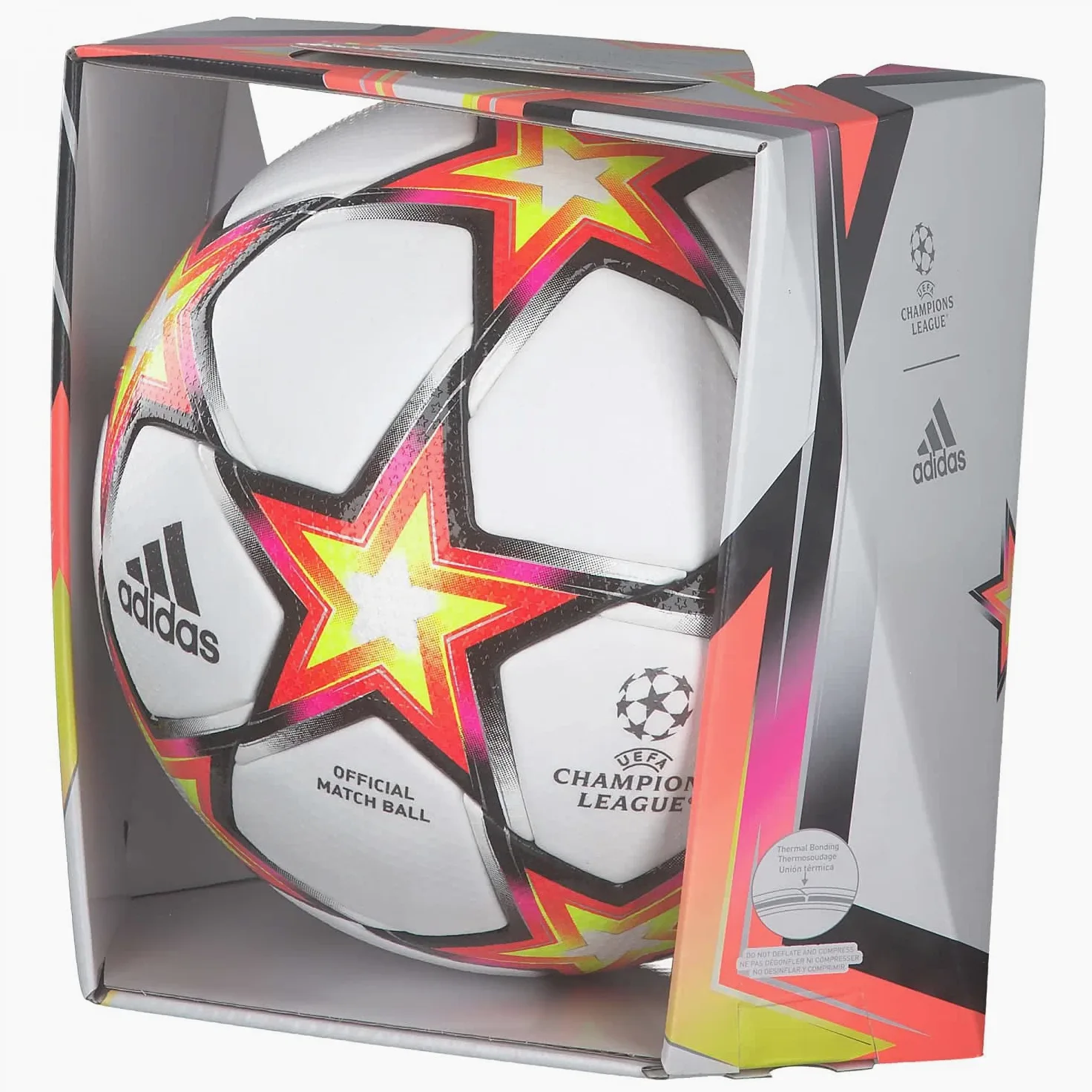 Adidas GU0214 UCL Pro PS Recreational Soccer Ball Unisex Top:White/Solar Red/Solar Yellow/Black Bottom:Shock Pink F18/SILVER Met./Iron Met. 5