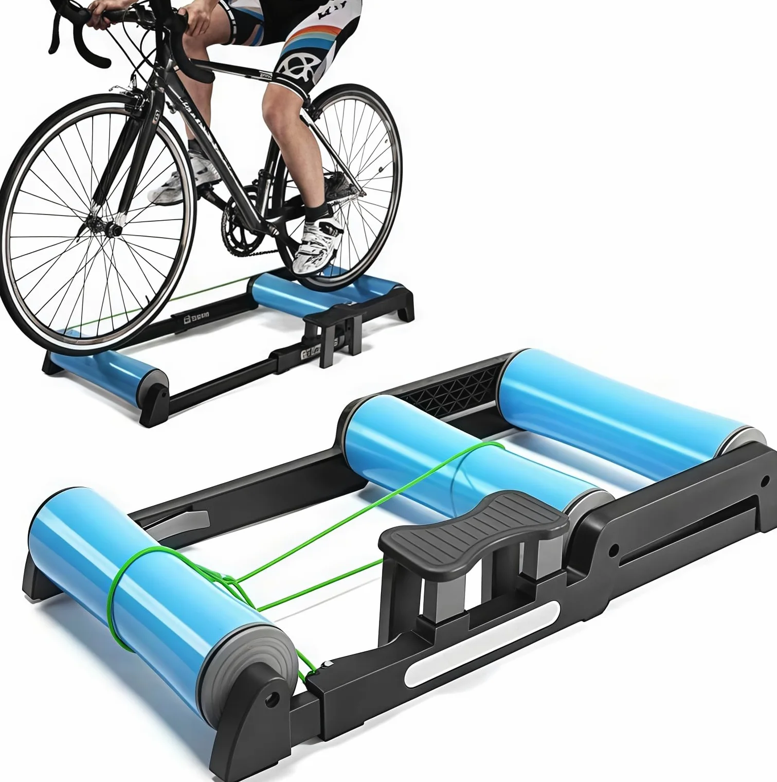 Entrenador de bicicleta plegable, rodillos de resistencia ajustables para ciclismo en interiores y entrenamiento de fitness