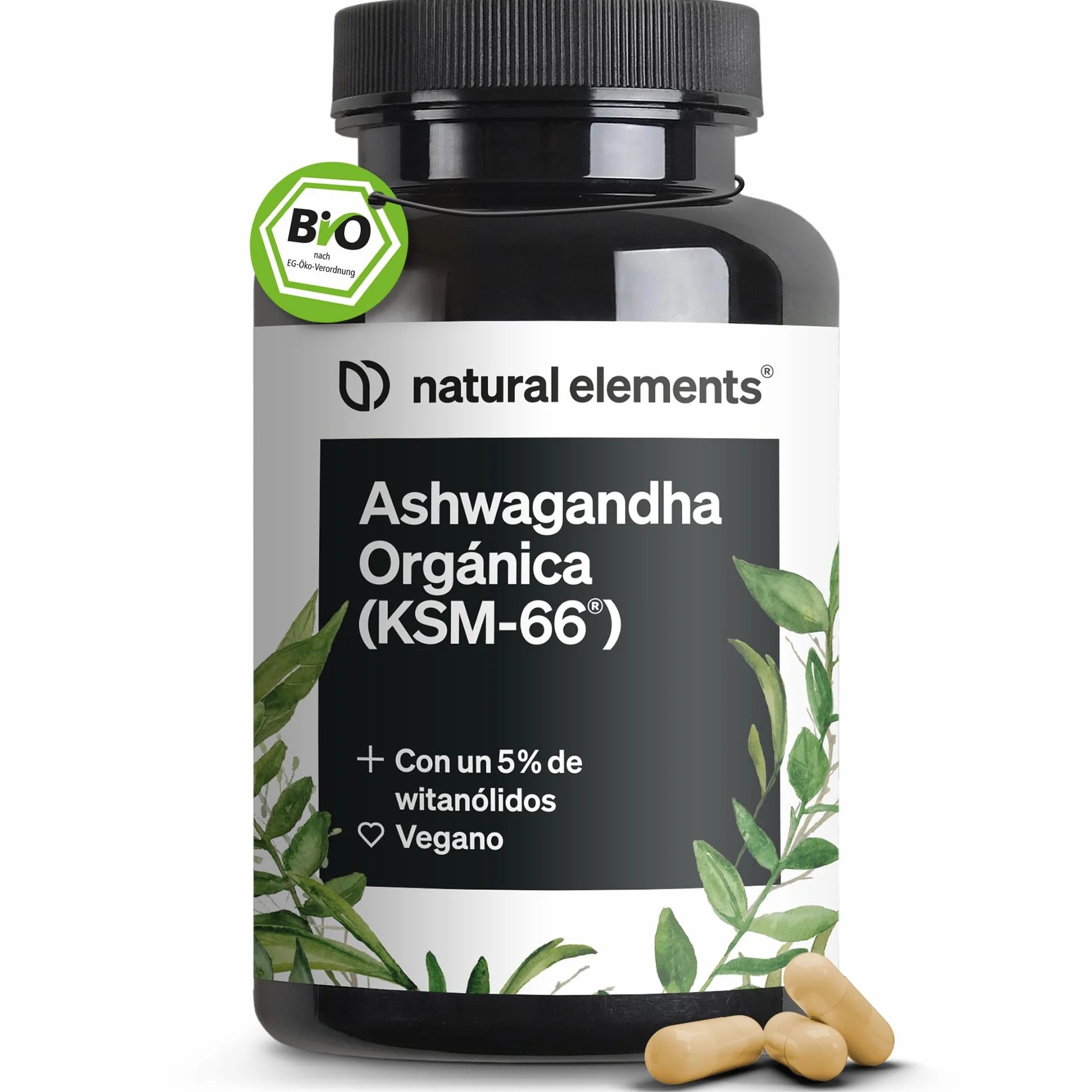 Ashwagandha KSM-66® 600 mg extracto de raíz orgánica 180 cápsulas vegana probada en laboratorio