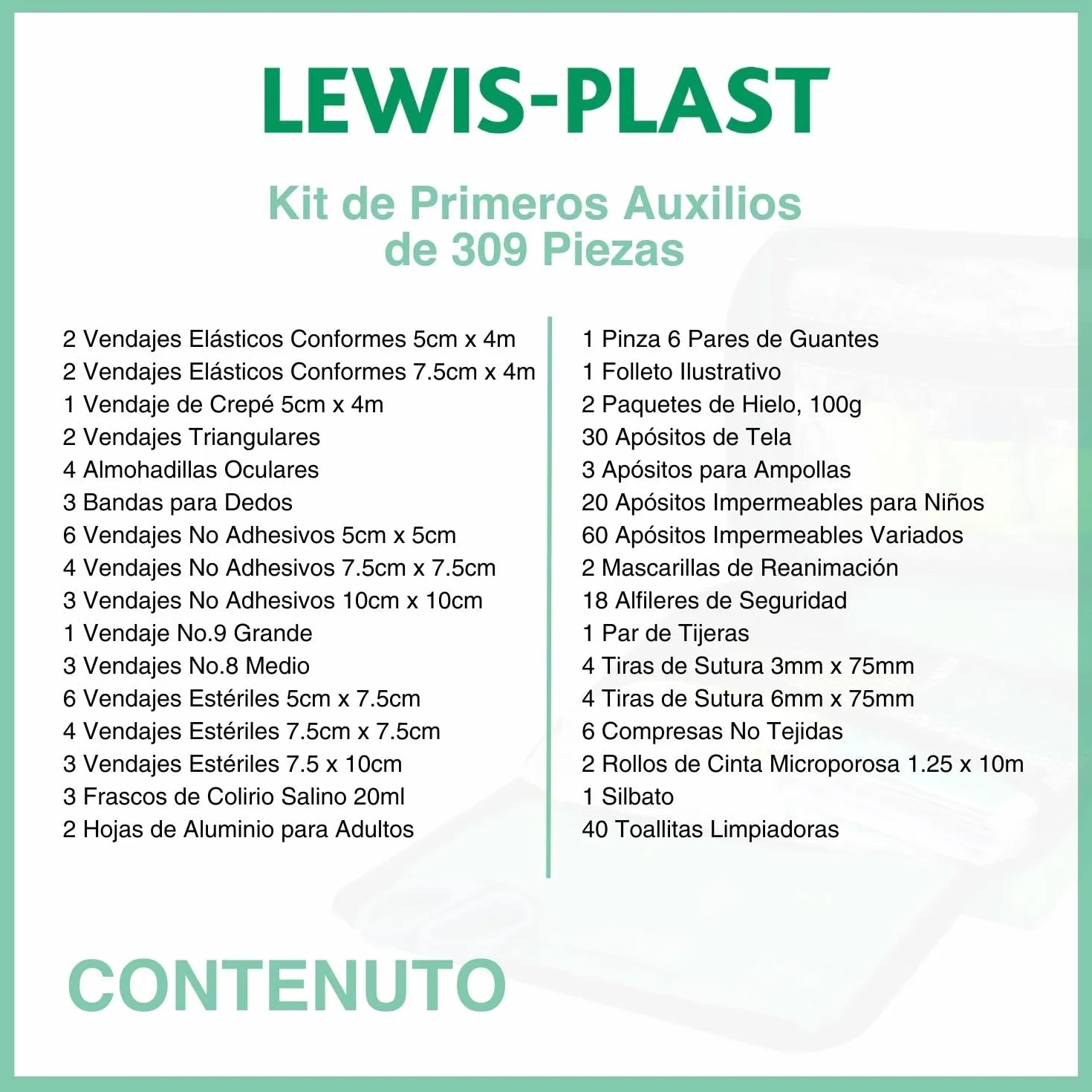 Lewis-Plast Kit Completo De Primeros Auxilios 309 Piezas De Primeros Auxilios Al Aire Libre - Kit Que Cumple Con Las Normas Europeas Para Interiores Y Actividades Al Aire Libre