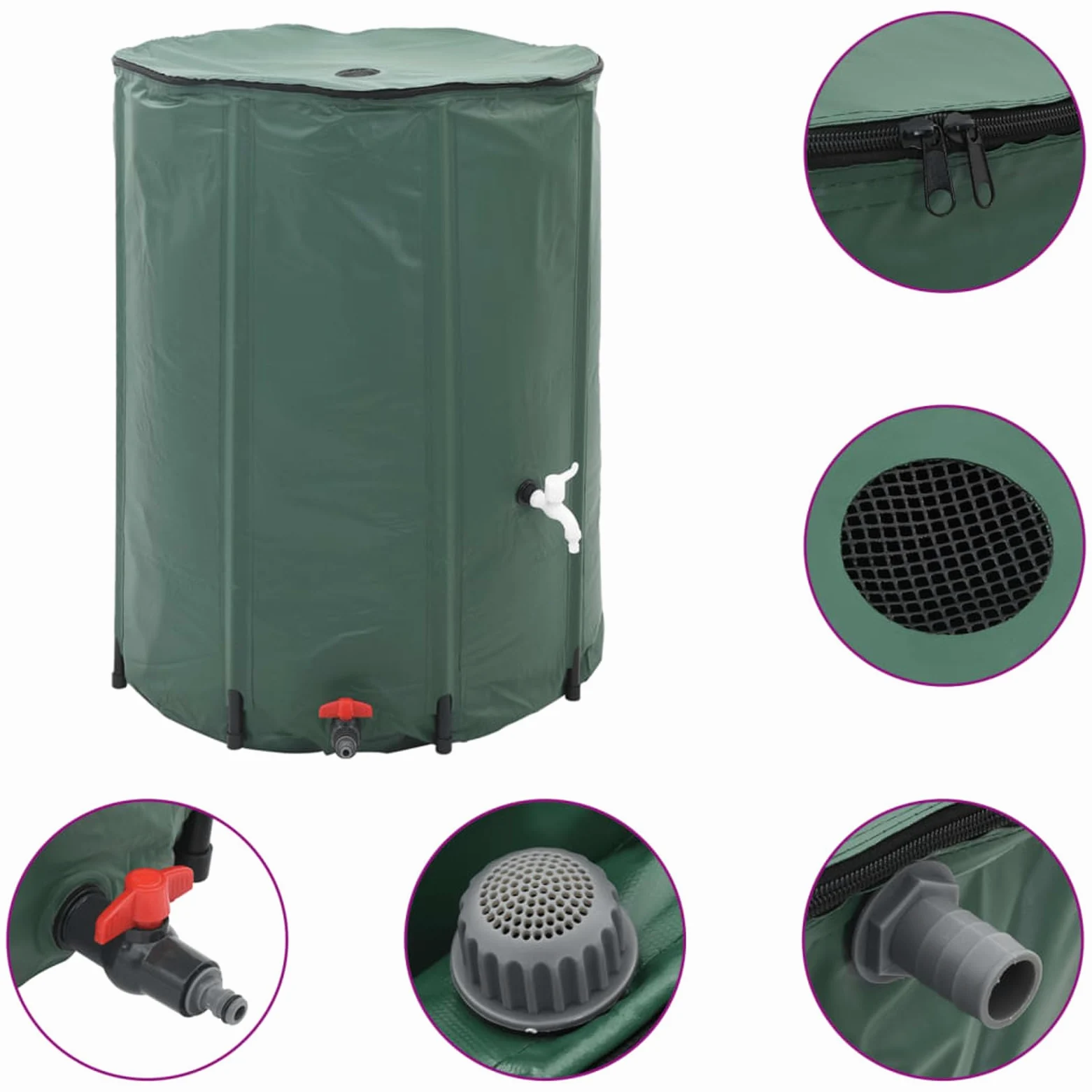 Depósito de agua plegable de 500 L, color verde, PVC, resistente a los rayos UV y a la corrosión, con filtro, para lavar coches, bicicletas, modelo 41222