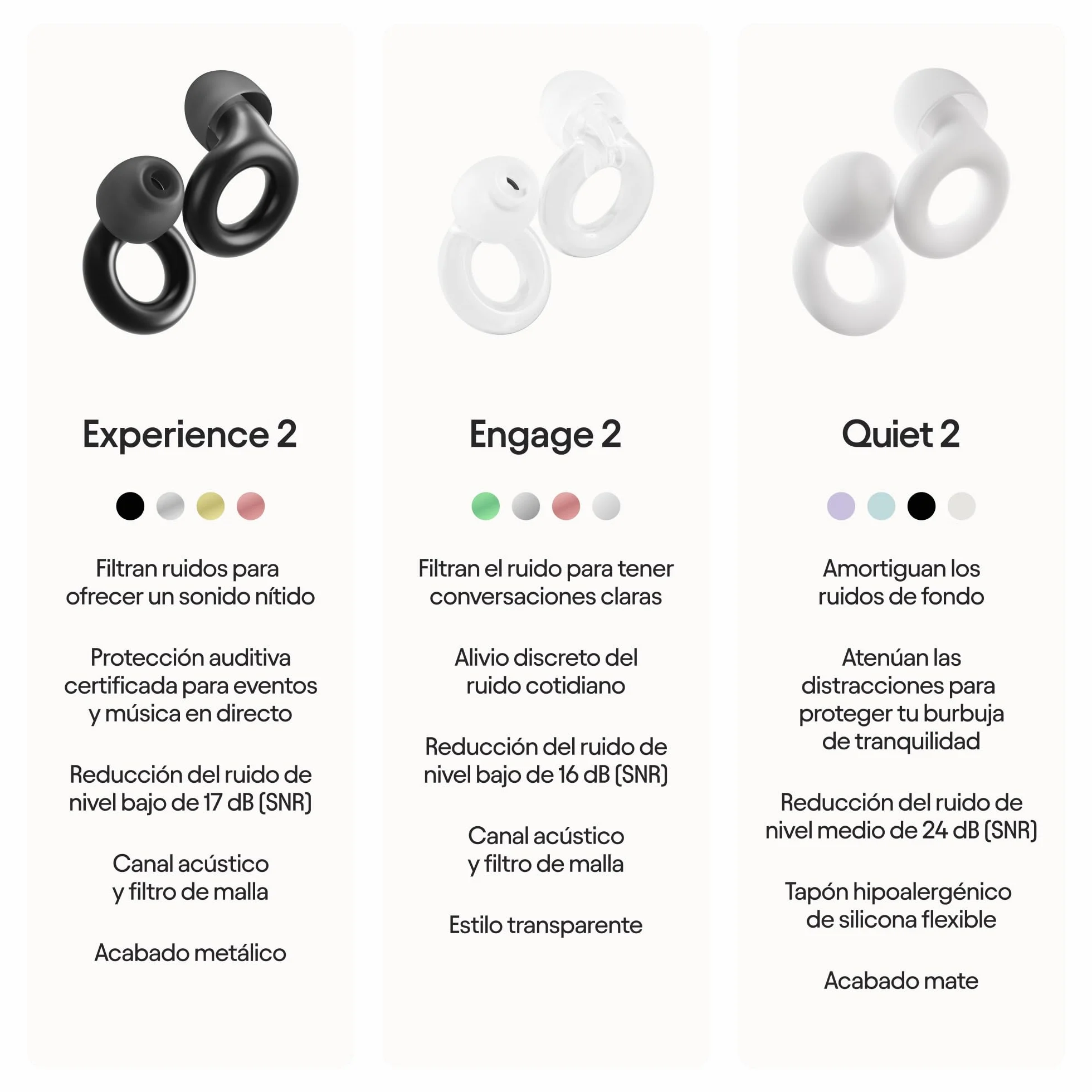 Loop Experience 2 Tapones para los oídos - Protección auditiva certificada - Reducción del ruido de 17 dB (alta fidelidad)