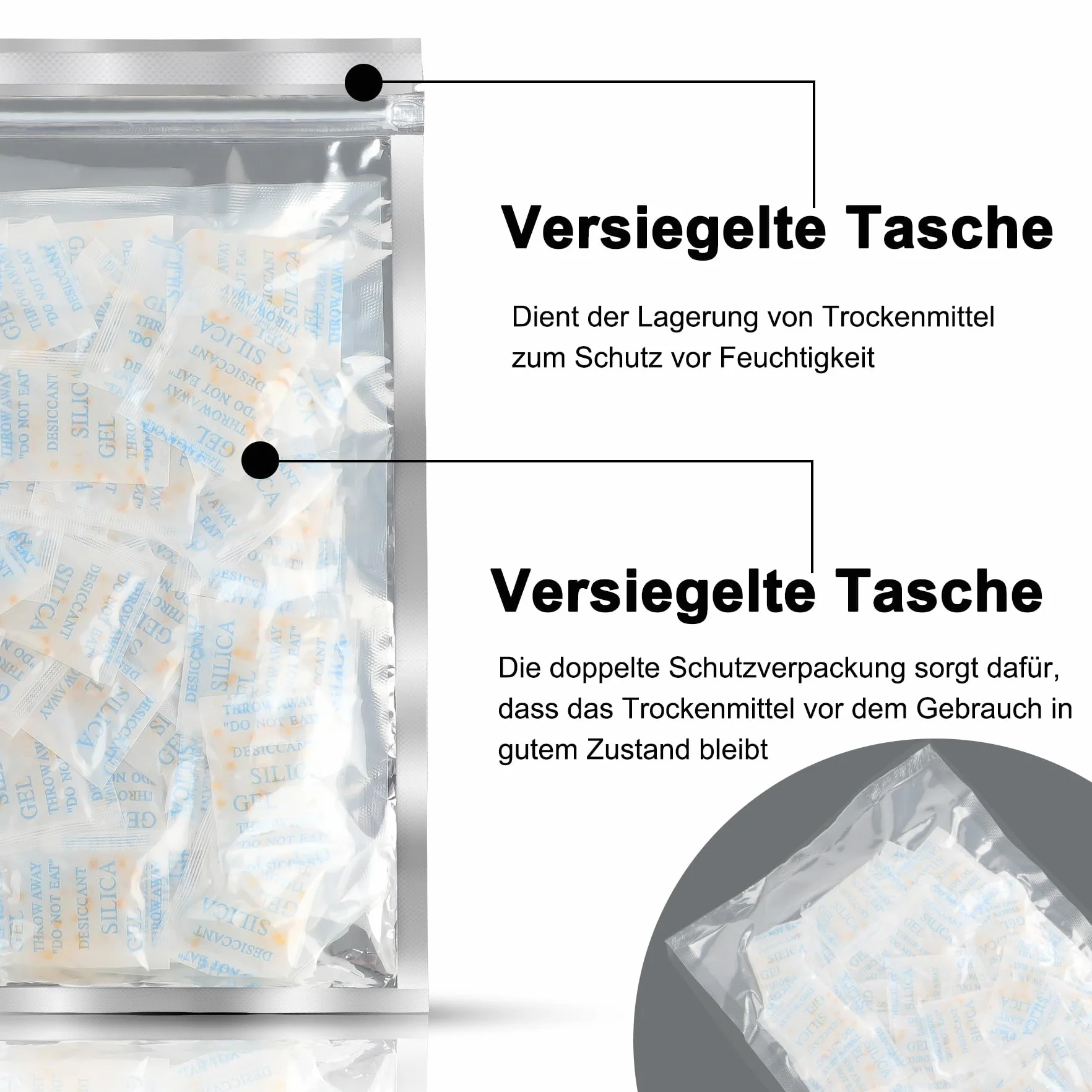 Gel de Sílice Desecante Grado Alimenticio 5g x 60 Bolsas con Indicador de Humedad