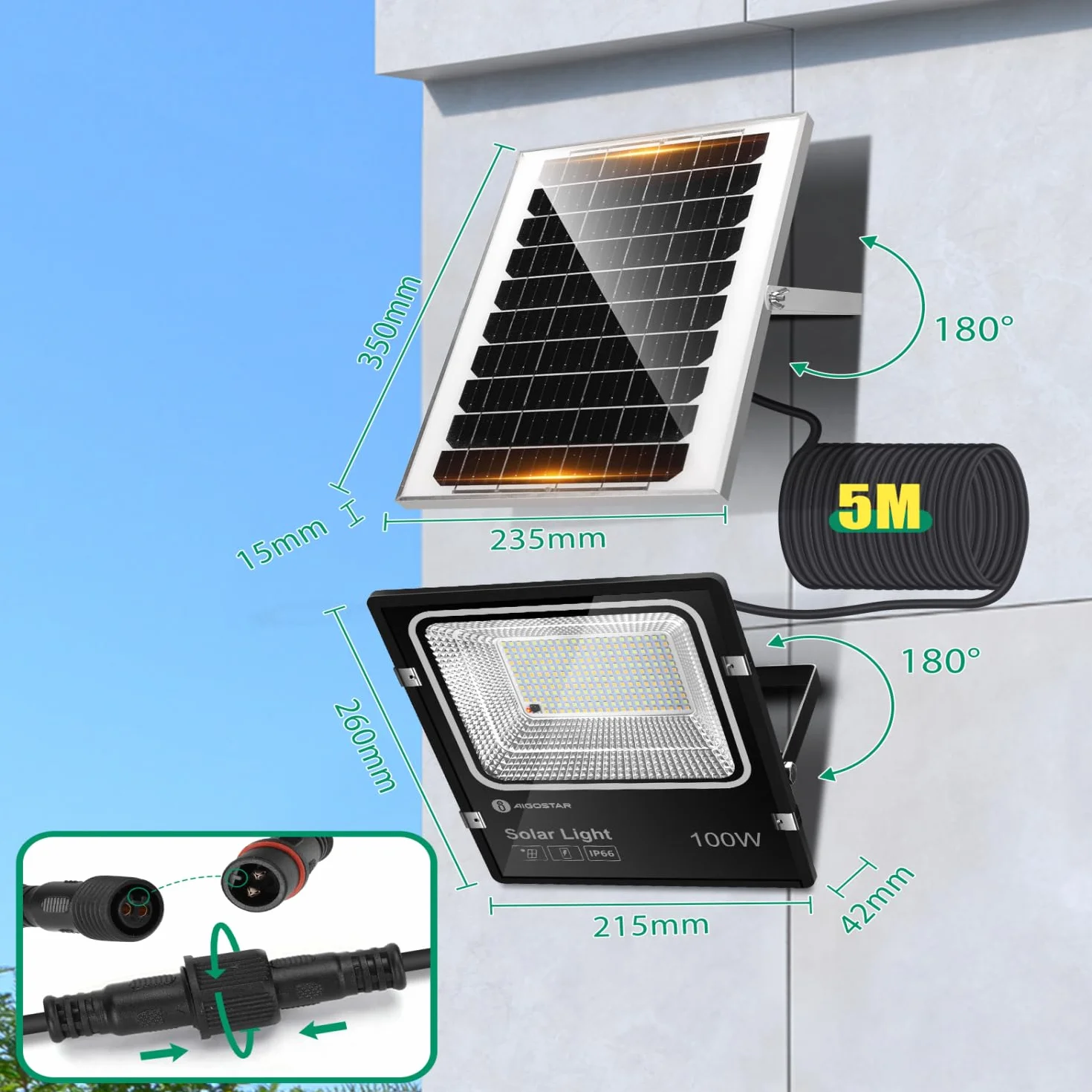 Aigostar Foco Solar Exterior 8000mAh IP66 Regulable 3000/4000/6500K 2 Piezas