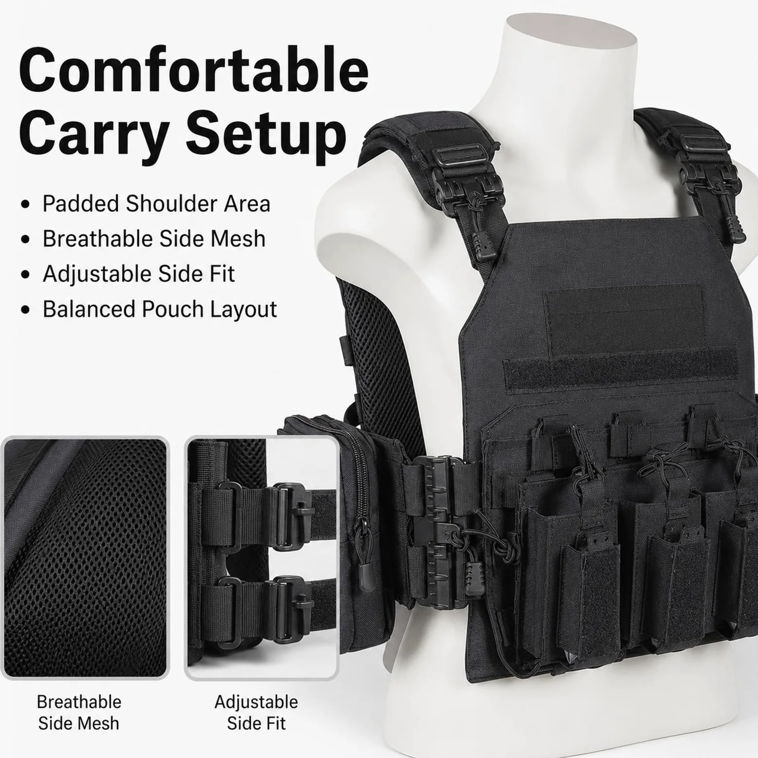 Genérico Arnes de Carga Modular Kit, Chaleco de Pecho Airsoft Ajustable | Incluye Base Bolsa Triple Panel Navegacion Bolsa Smartphone Bolsa Radio y Bolsa Trasera de Carga Utilidades