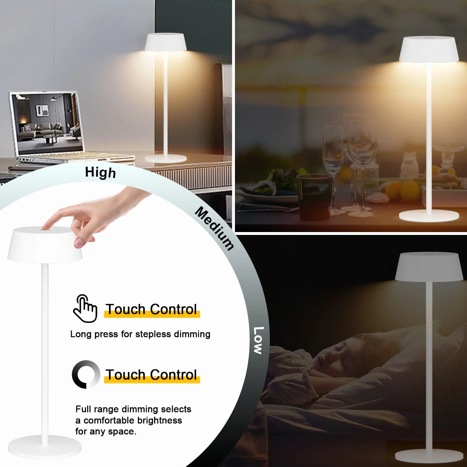Klighten Lámpara de escritorio LED Recargable 2 Piezas Regulable Antracita Aluminio Carga USB IP54 Impermeable 3000K