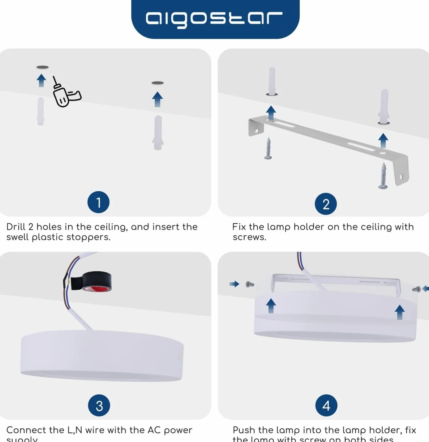 Aigostar Lampara de Techo LED 24W Ø285mm 2700LM Luz blanca fria 6500K para Sala de Estar
