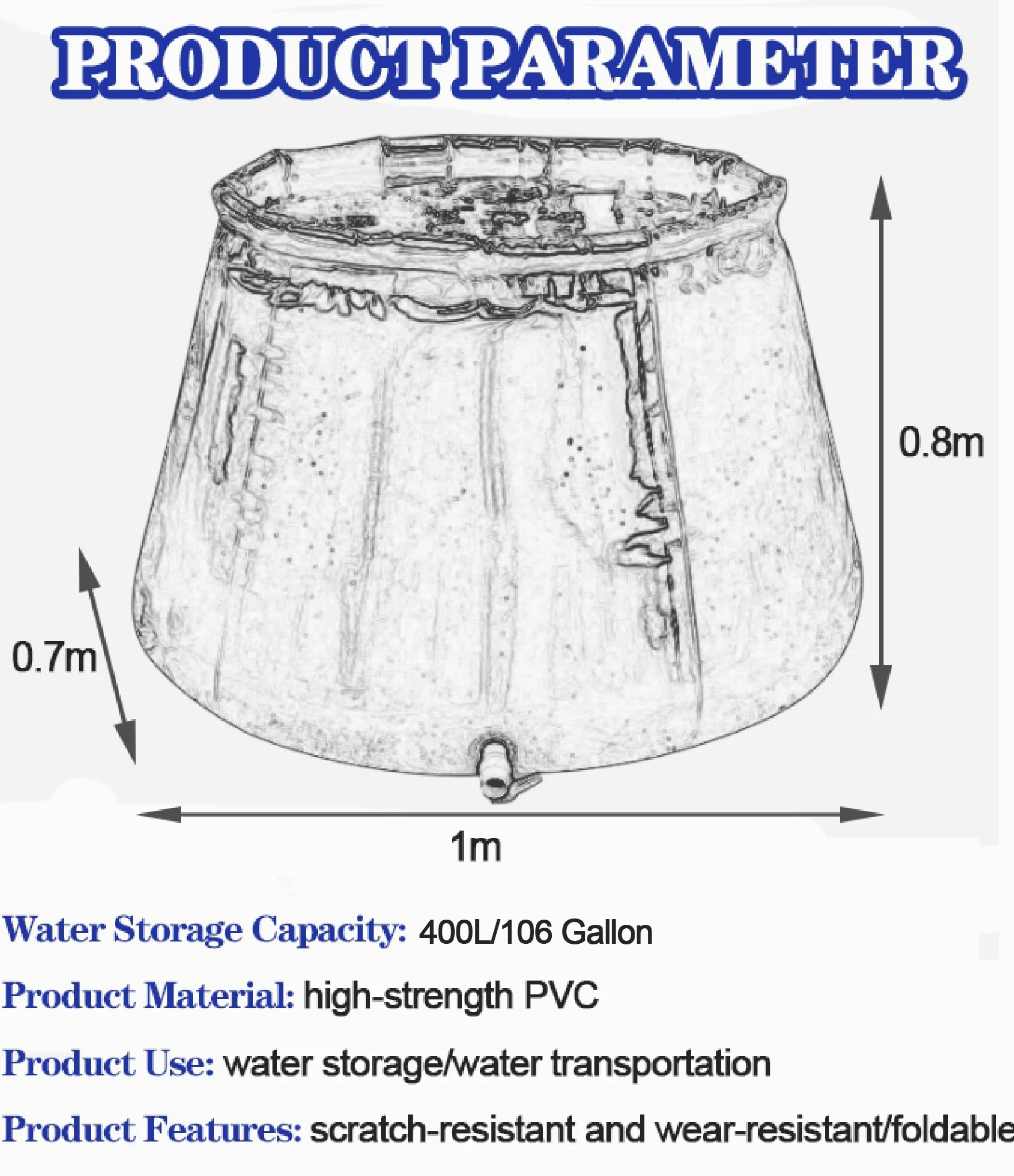 Depósito de almacenamiento de agua potable, colector de agua de lluvia plegable de 1000 litros con grifo, solución de retención de agua de gran capacidad