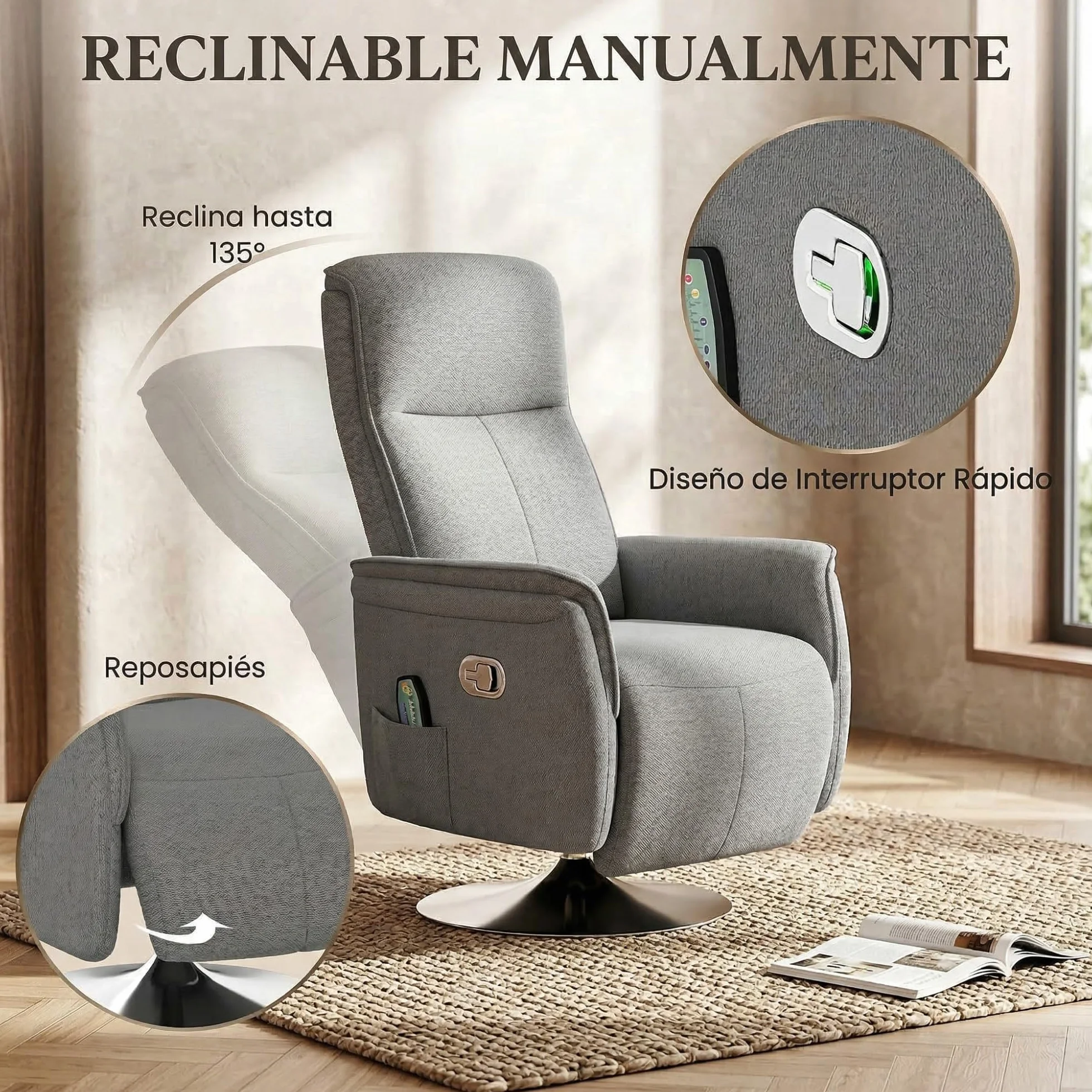 HOMCOM Sillón Relax Reclinable con Reposapiés Masaje 10 Puntos Giratorio 360° Mando a Distancia Gris