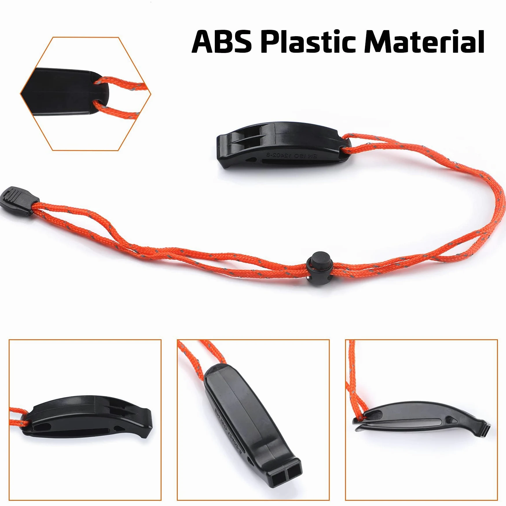 JULBEAR 6 silbatos de supervivencia de seguridad con cordón reflectante ajustable silbato de plástico de emergencia