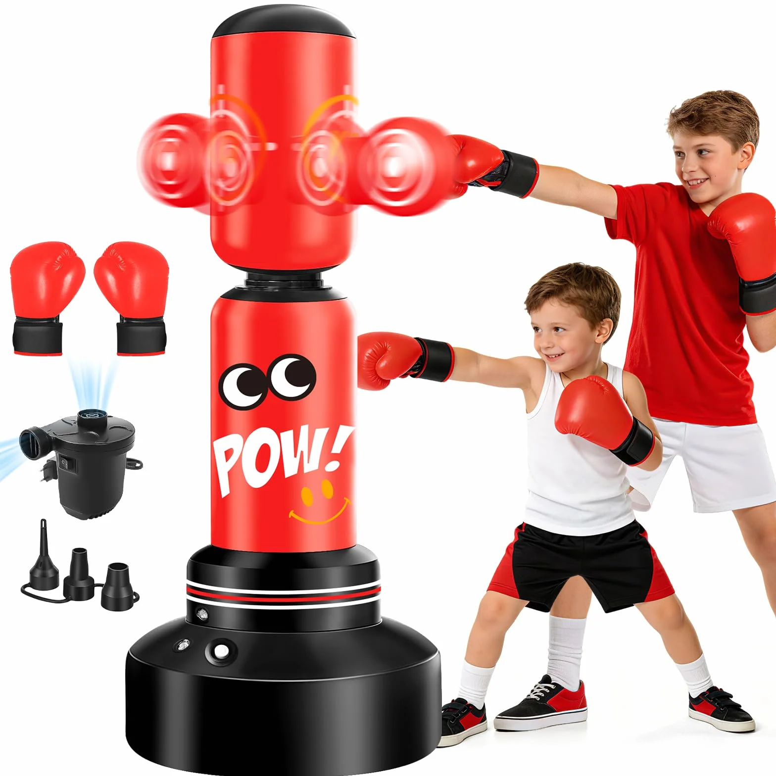 Saco Boxeo niños, Set de Boxeo con Bomba y Cuerda para Saltar Saco de Boxeo Hinchable Grande de 165cm, Regalos para niños y niñas de 3 a 12 años para Practicar kárate, Taekwondo