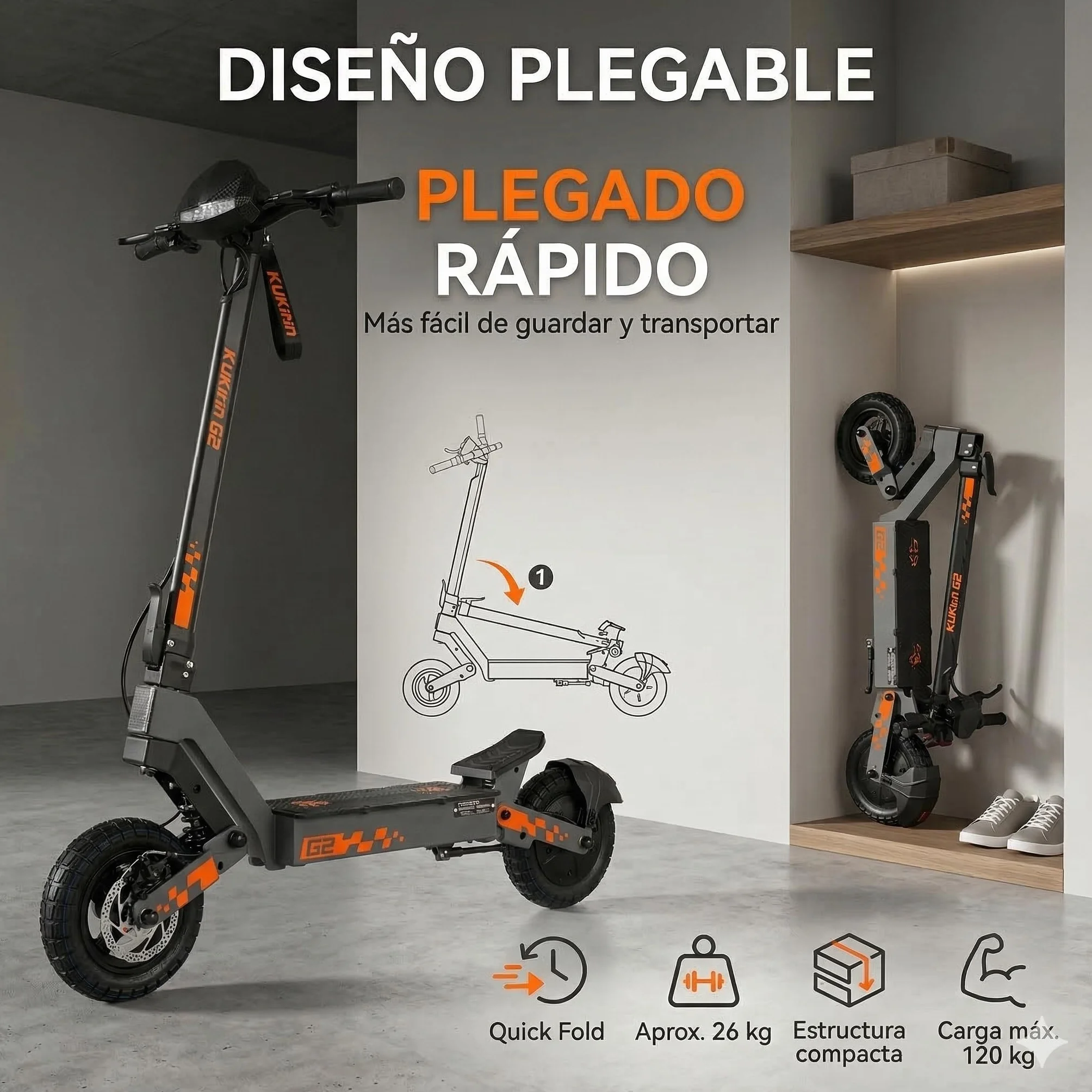KuKirin Serie G2 Patinete Eléctrico para Adultos, Plegable, Neumáticos de Vacío, Suspensión Delantera y Trasera