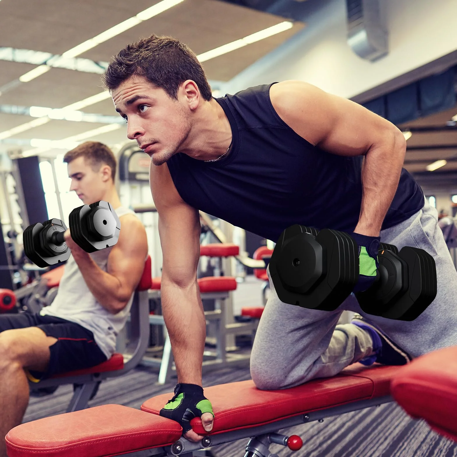 Dripex Mancuernas Ajustables, 11 kg/24,5 kg, 5/10 en 1 Juego de Pesas y Mancuernas, Ajuste Rápido con Base, Ahorran Espacio para Entrenamiento en Casa y Gimnasio