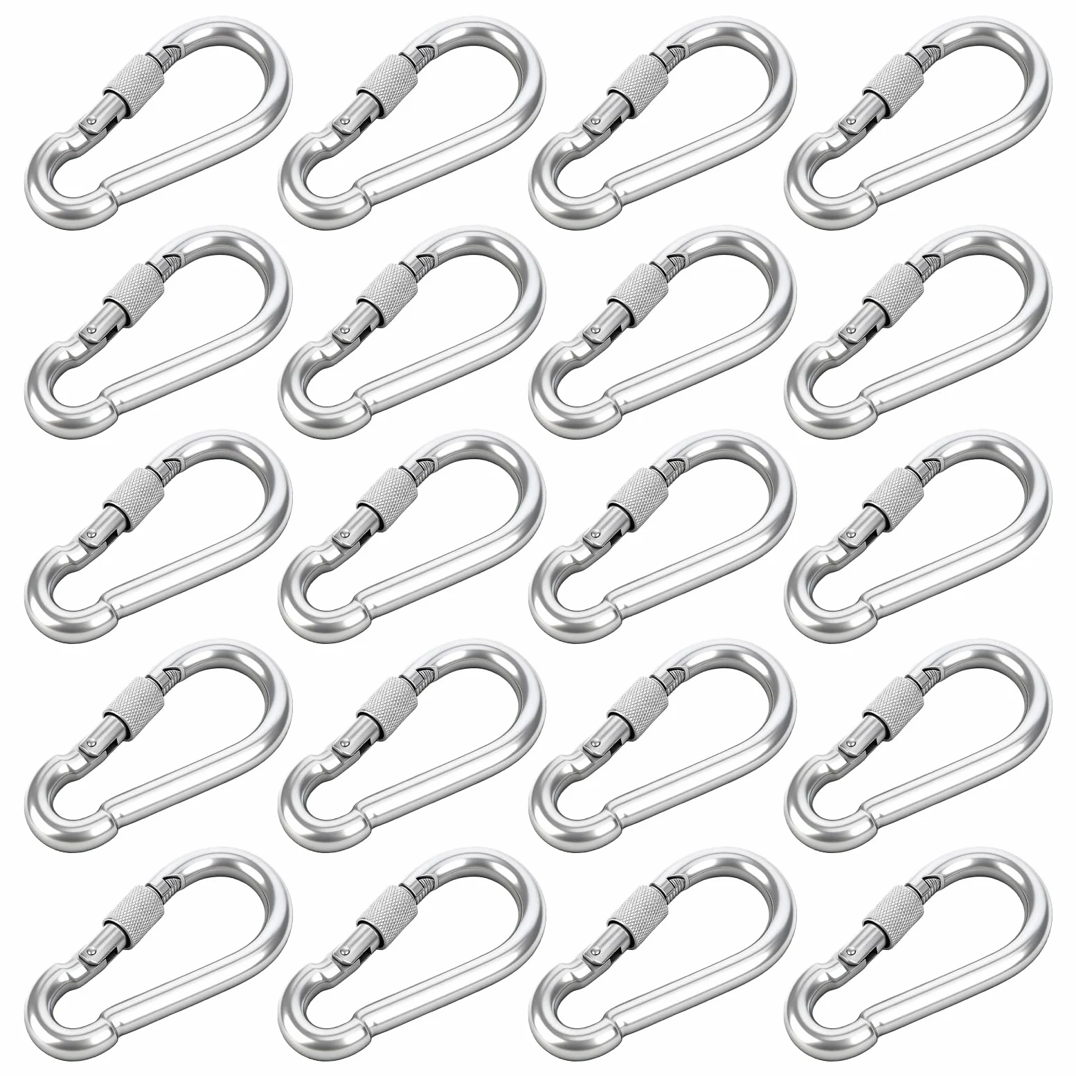 20 Piezas de Mosquetones de Resorte, M4 40.7mm de Acero Inoxidable con Tuerca de Seguridad y Carga de 54KG para Camping al Aire Libre, Senderismo, Pesca, Hamacas y Correas de Perro