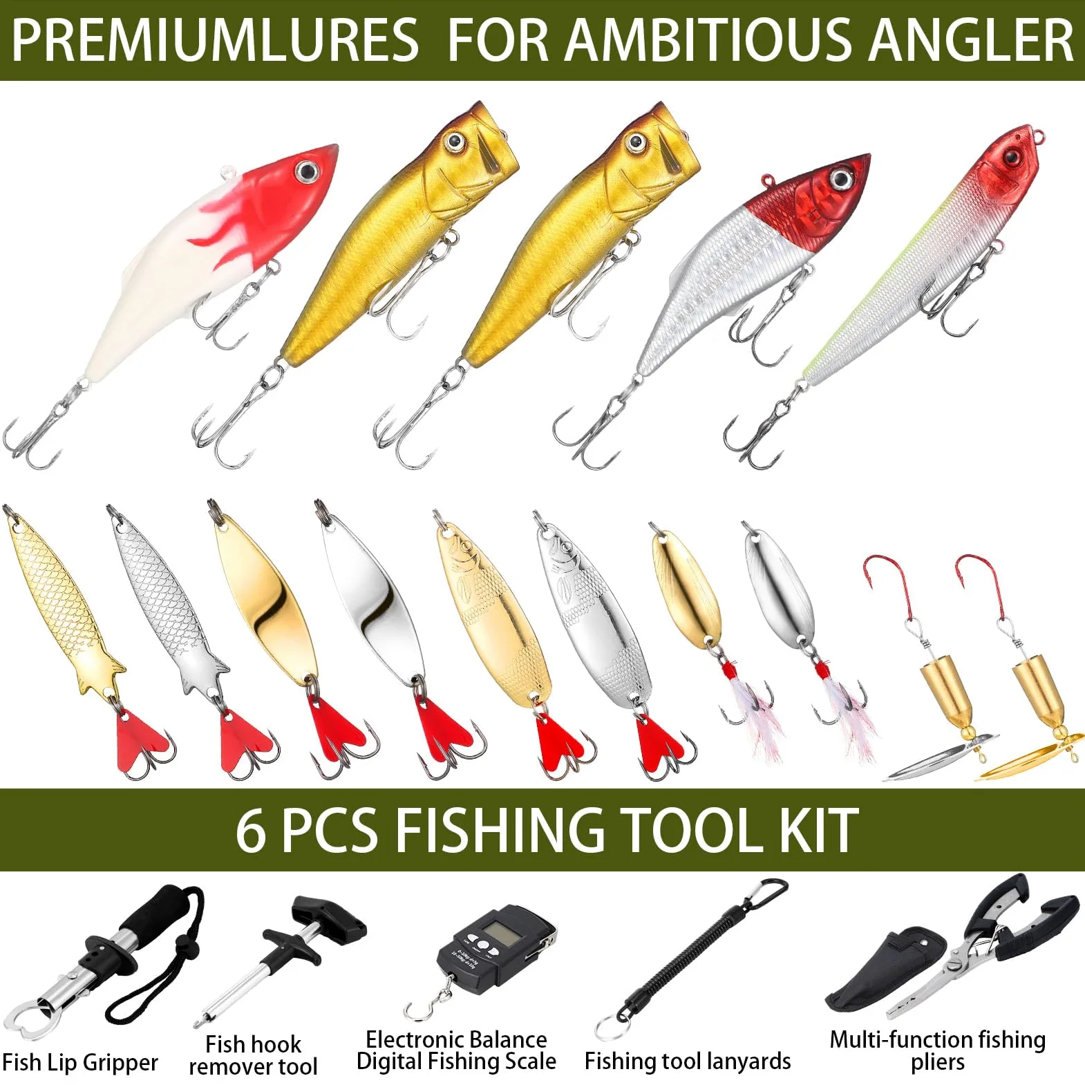 Gemscream Kit de herramientas de pesca de 393 piezas, caja de aparejos con aparejos incluidos, señuelos de pesca, alicates, equipo y equipo de aparejos de cebo, kit de equipo de señuelo, herramienta
