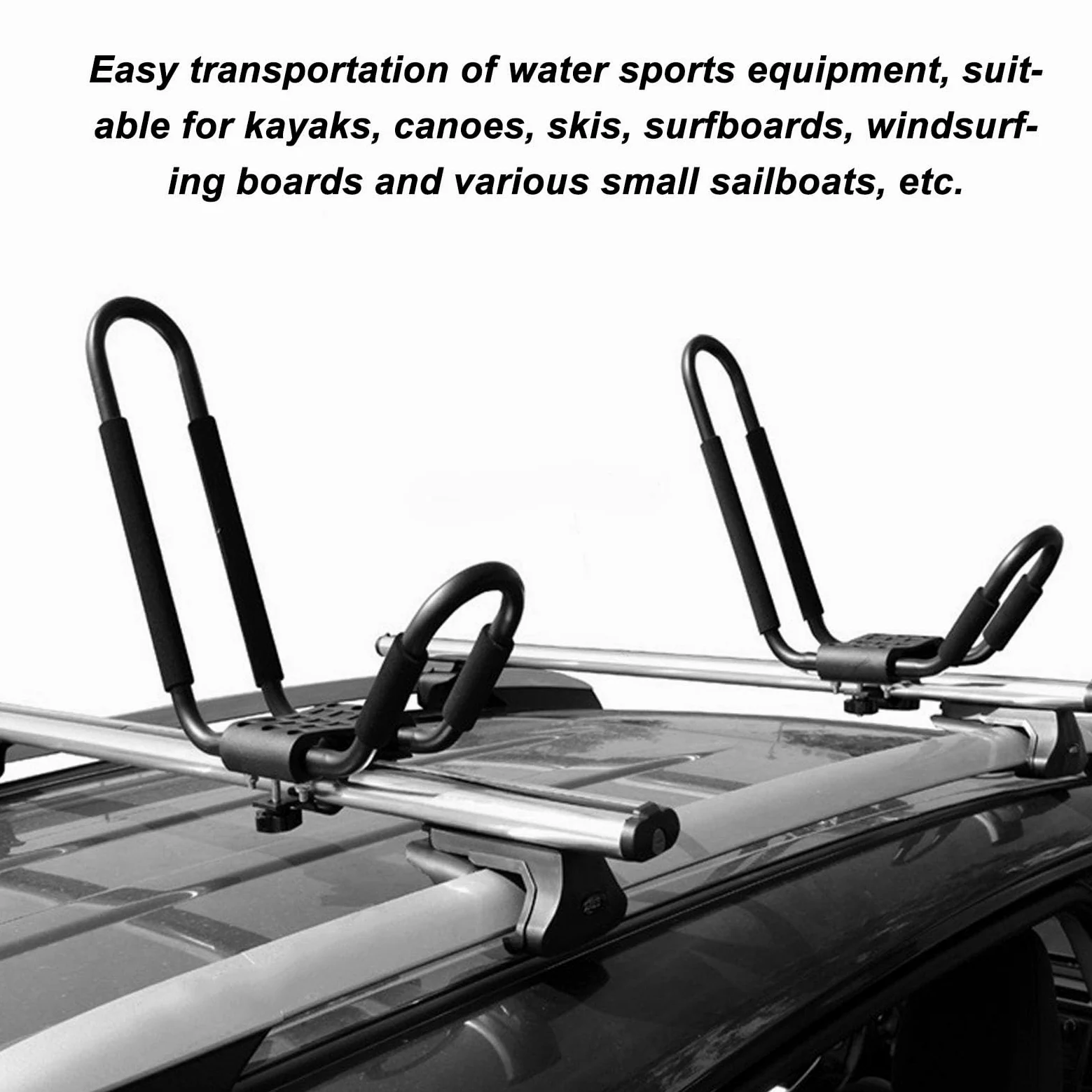 lyrlody Portaequipajes para techo para kayak, 2 pares portaequipajes para coche para kayak, soporte para techo de 68 kg, 150 libras, soporte para barra J para canoa Paddle Boards Skiboard