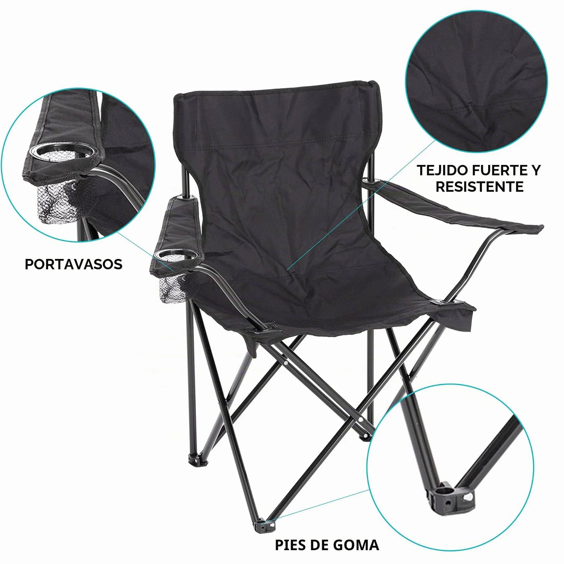 Baroni Set de 4 Piezas Sillas de Camping Plegable para Exterior, Jardín, Pesca, Silla de Camping Ligera e Impermeable, Silla de Camping Portátil y Plegable, Color Negro, 50x50x80 cm