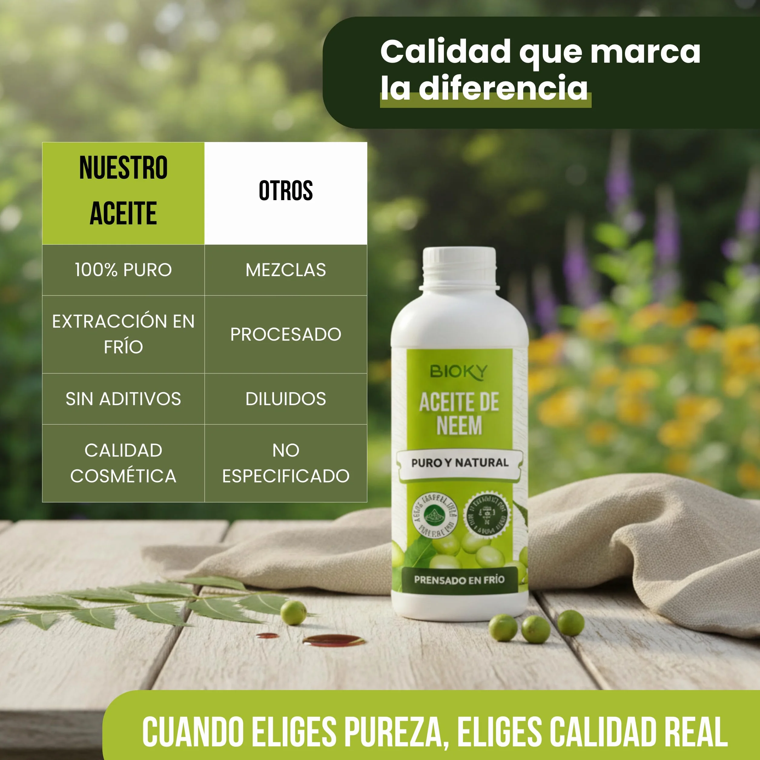 Aceite de Neem Puro 1 Litro - 1ª Presión en Frío, 100% Natural