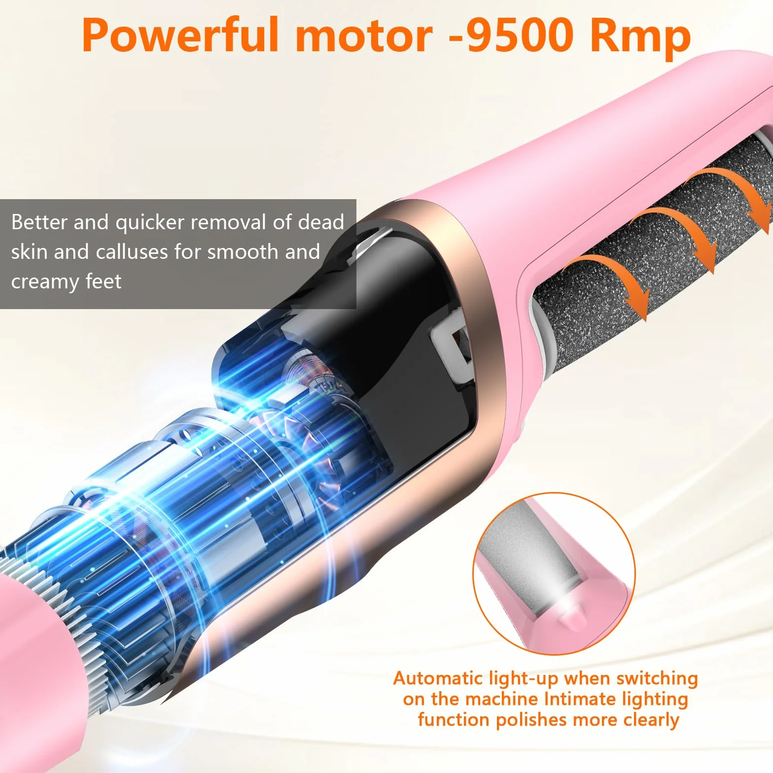 Lima Eléctrica Profesional Pedicura, 3 Velocidades, Impermeable, Larga Vida de Batería, Rosa