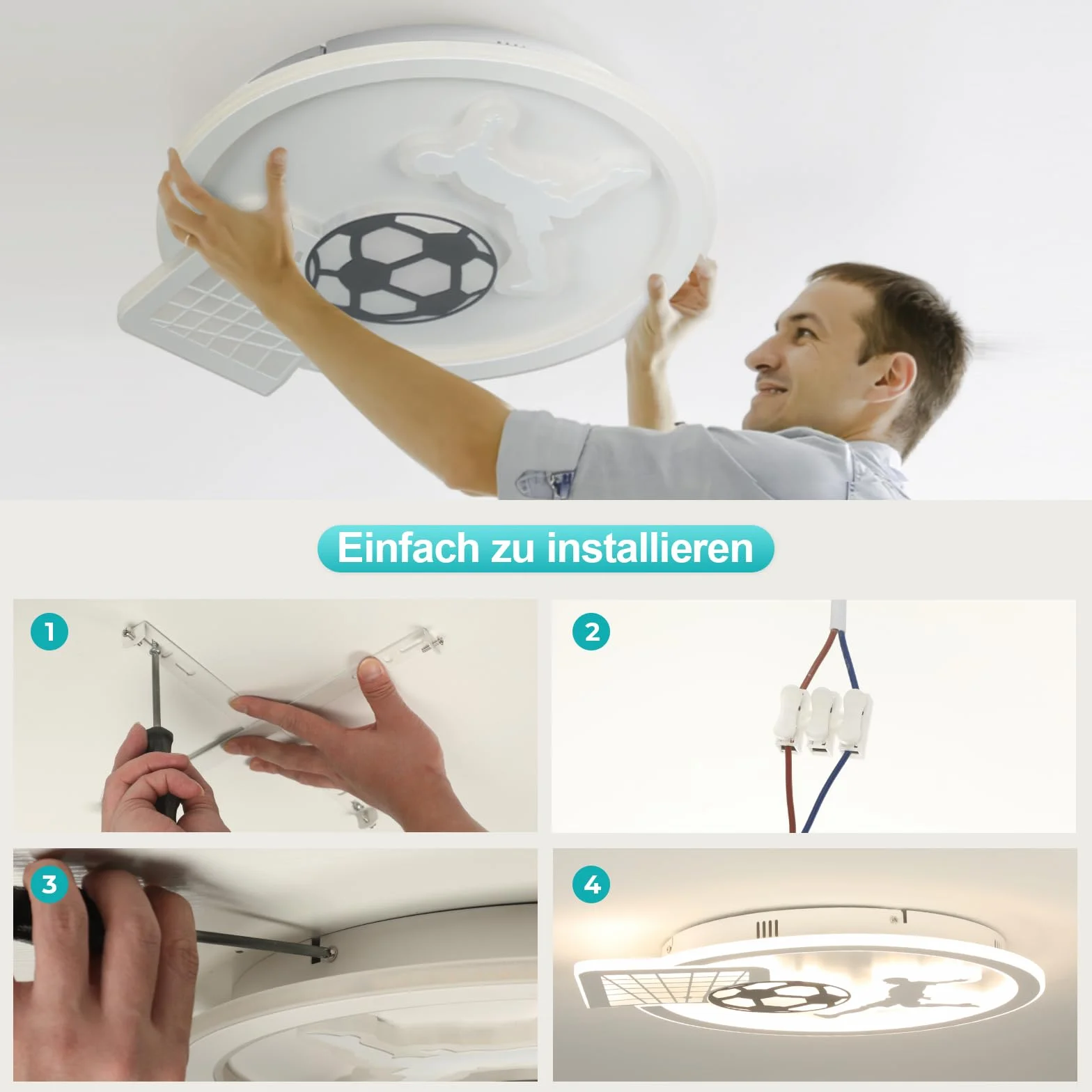 OTREN Plafon LED Techo Infantil Regulable con Control Remoto, Fútbol Luces con Timing y Luz Nocturna, 44 cm