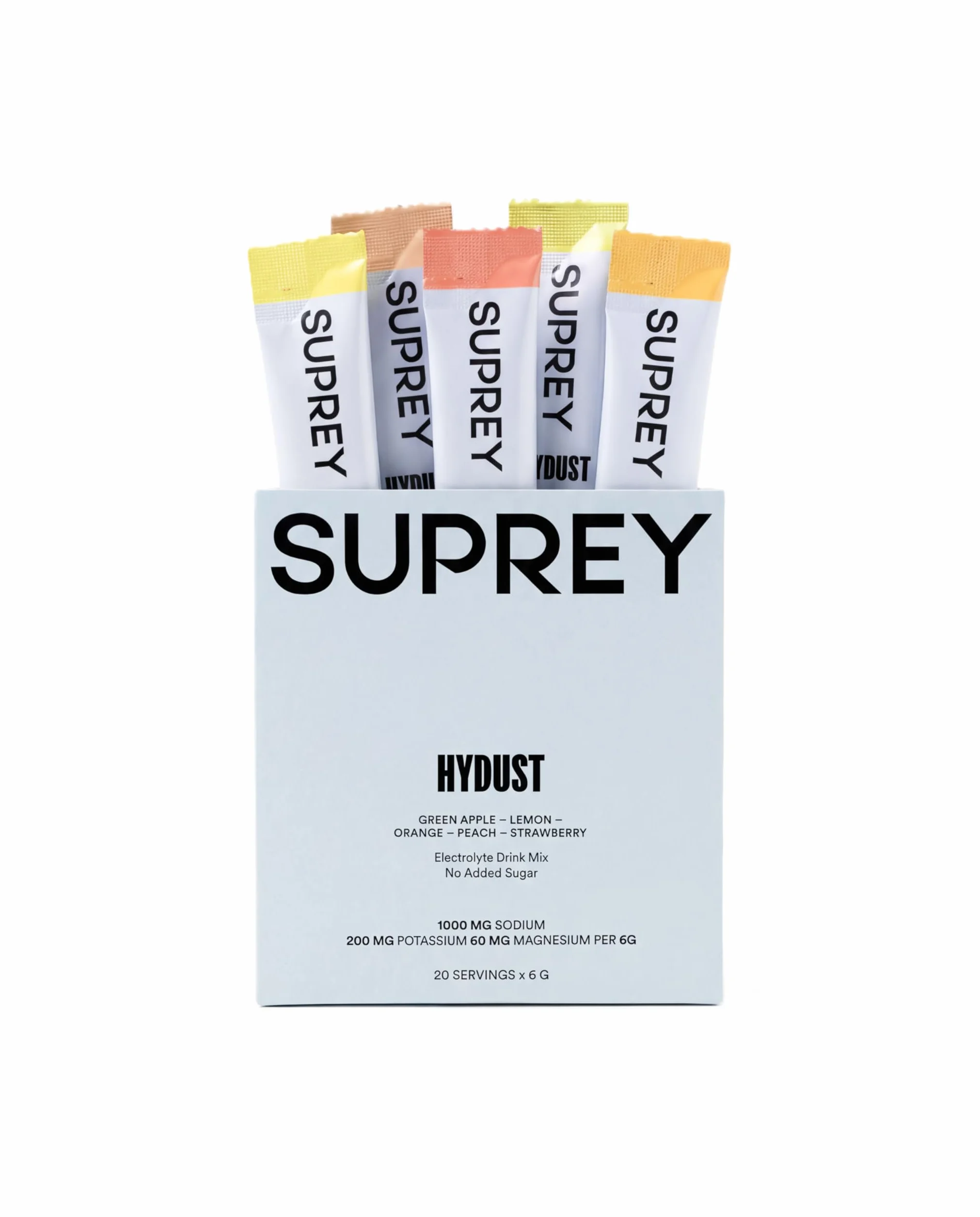 HYDUST by SUPREY Electrolitos en Polvo para Hidratación 0 Azúcar Sodio Potasio Magnesio Caja 20 Sobres 120g Mix