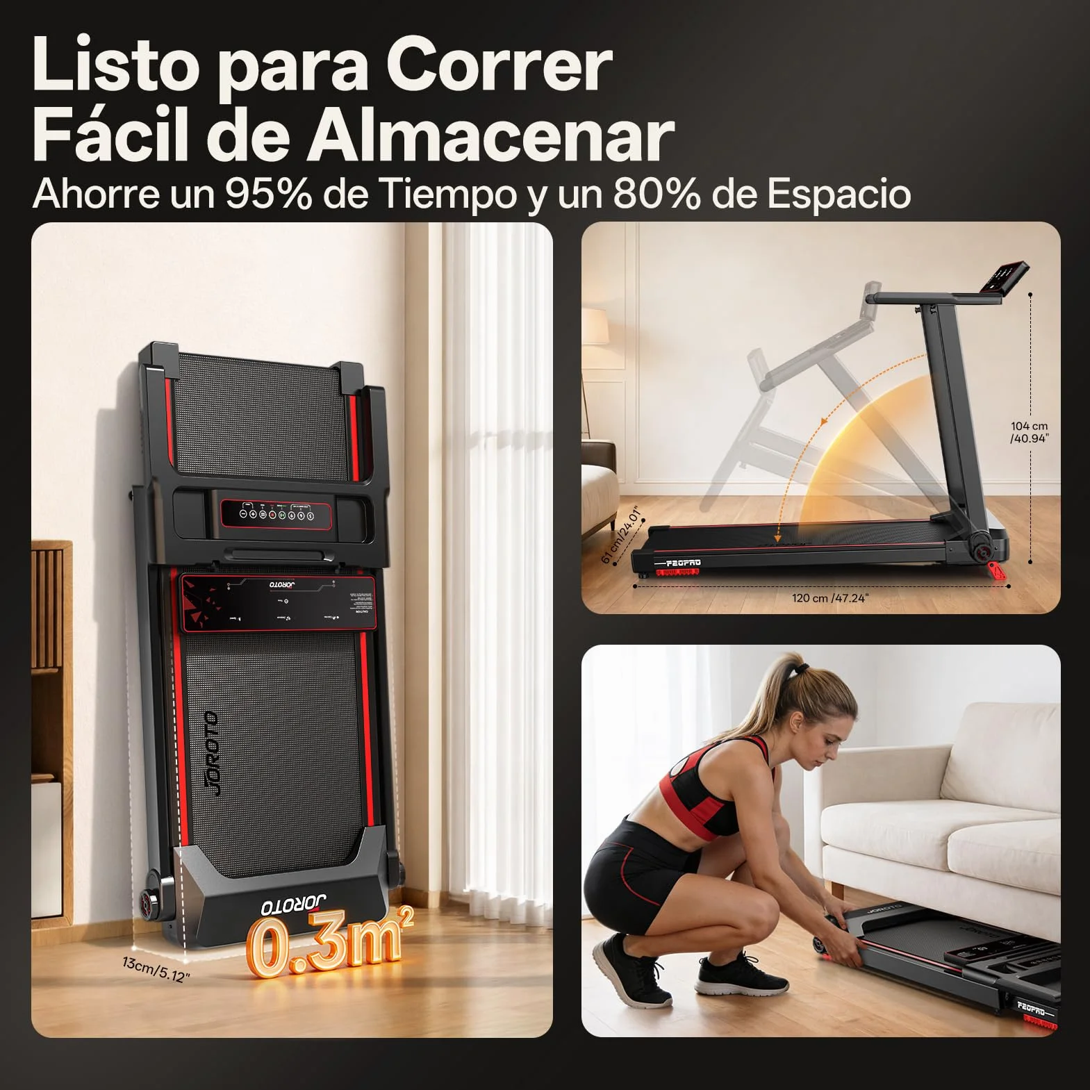 JOROTO Cinta de Correr Plegable para el Hogar, Motor 2,5PS, Inclinación 8%, Velocidad 1-12 KM/H, Cinta Ancha, Pantalla LED, Peso Máximo 130KG, Compacta con Manillar para Caminar y Correr