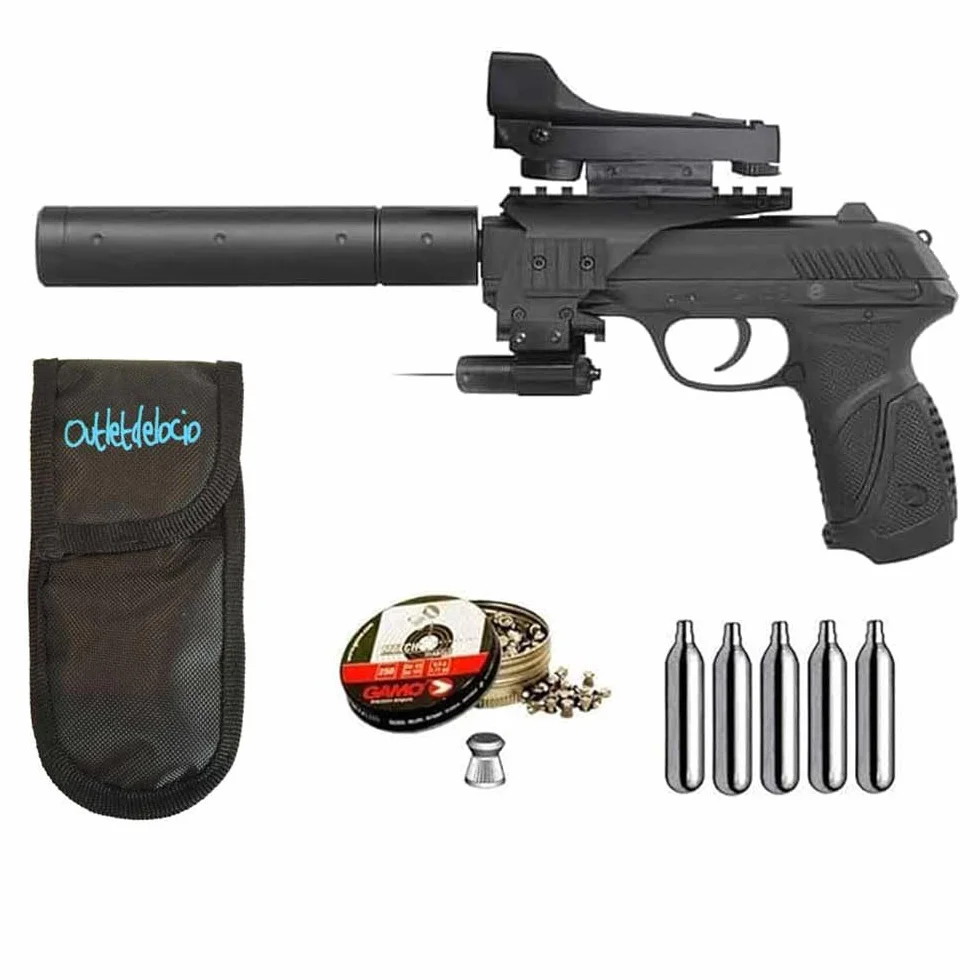Set Pistola Perdigón PT-85 Tactical Blowback. 4.5mm + Visor + Accesorios. 29318/38203/23054