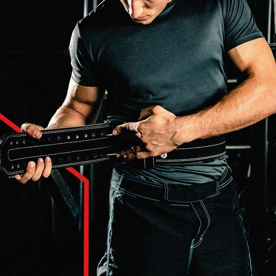 HHR Doble potencia de elevación correa de cuero de gamuza clavija de alimentación de la correa Gimnasio Culturismo 4 pulgadas de espesor 10 mm levantamiento de pesas pesas Cinturón para hombres y mujeres óptimo para Powerlifting !!!!