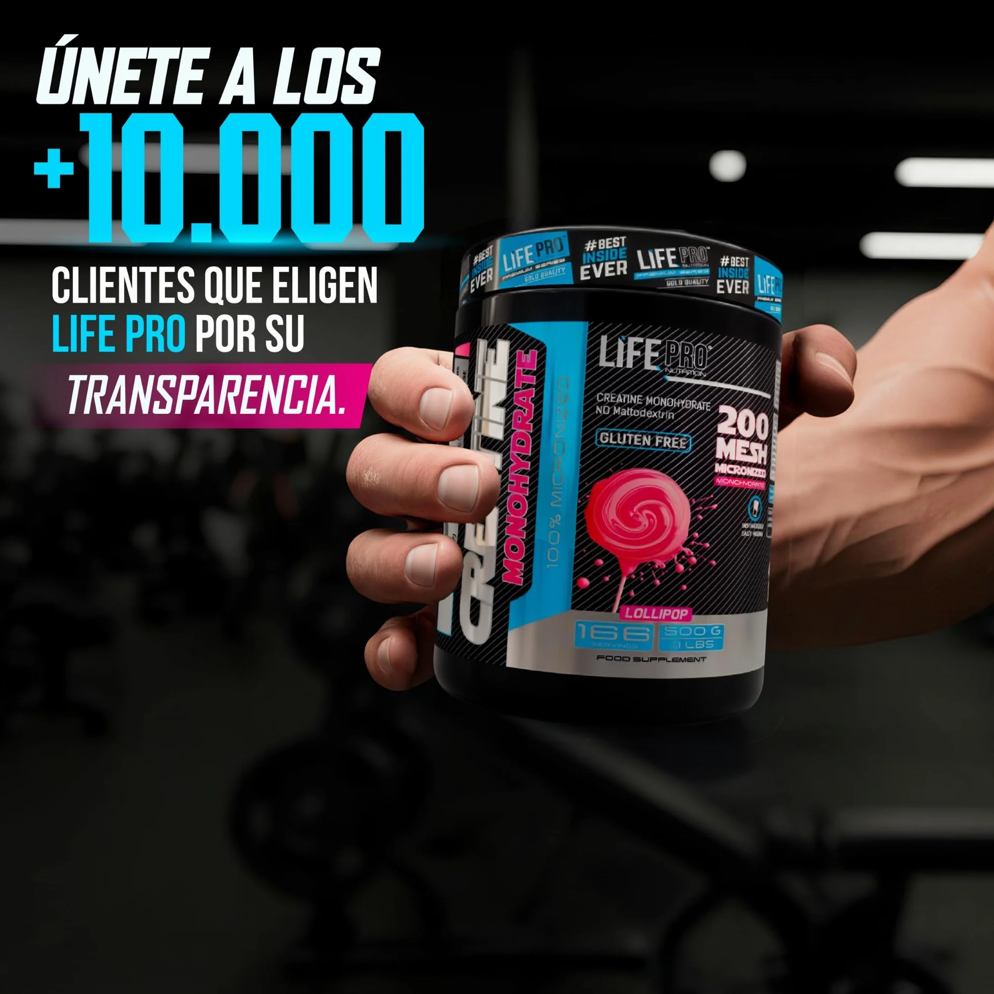 Life Pro Creatina Monohidratada 200 Mesh Micronizada, 99.9% Pureza, 500g