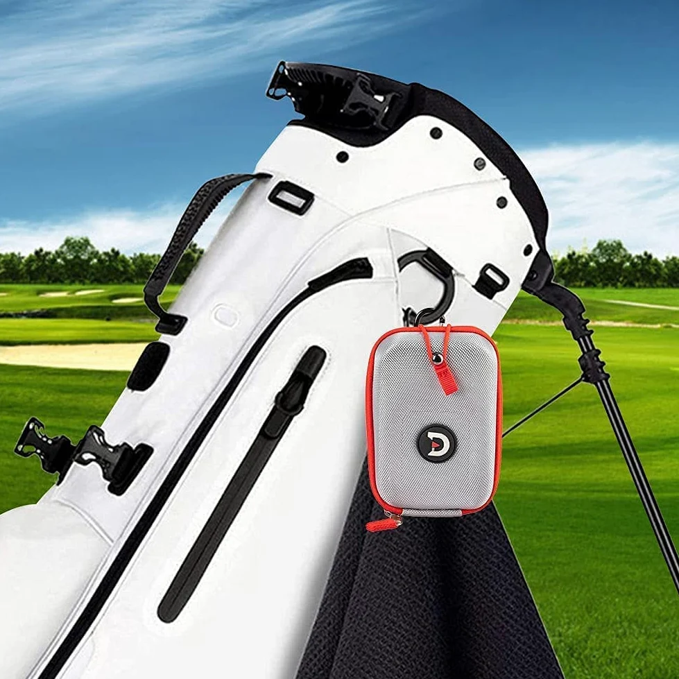ACHIX Funda rígida para telémetro de Golf Compatible con Bushnell/Callaway, Bolsa de Transporte Universal con mosquetón para cinturón, Plata con Borde Rojo, 5.59 * 3.7 * 2.5inch, Moderno