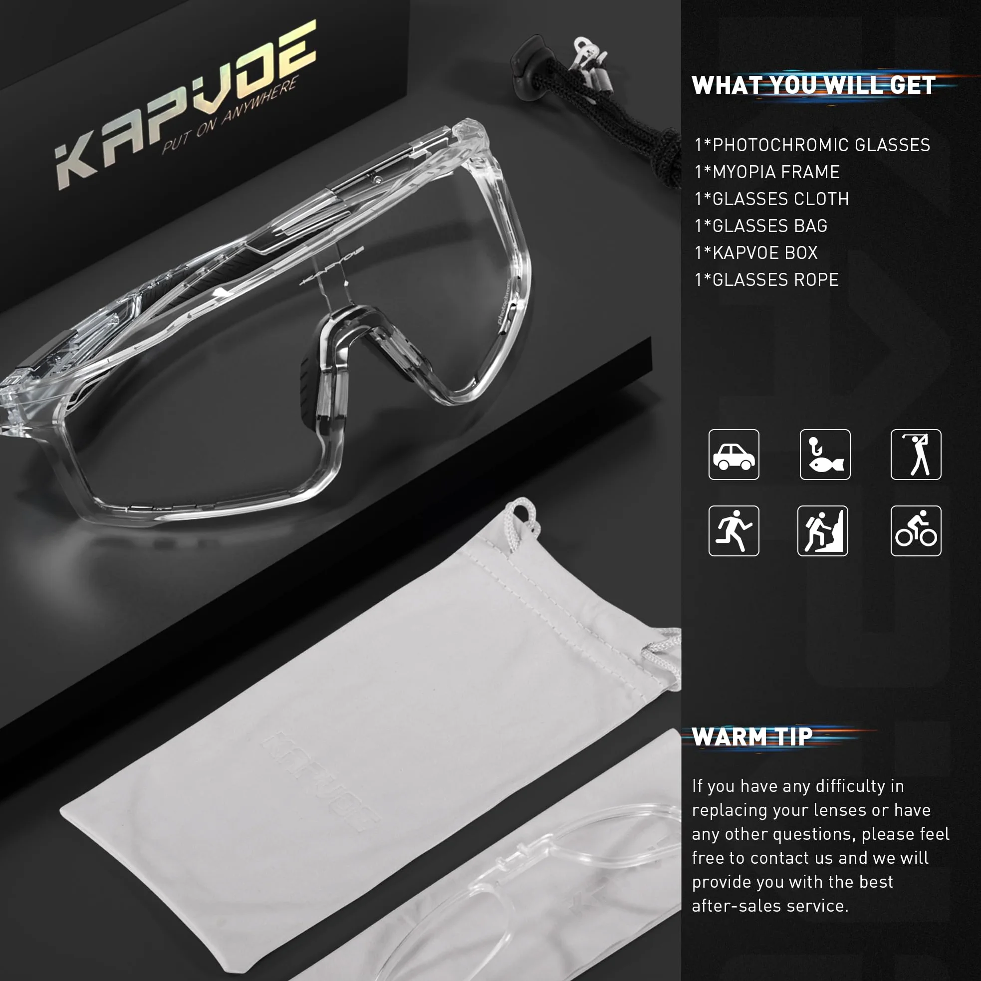 KAPVOE Gafas Ciclismo Fotocromáticas de Color UV400 Hombre Mujer K76 | Transparente a plateado fotocromática de color CAT.1-CAT.2, UV400, ventilación, almohadilla regulable