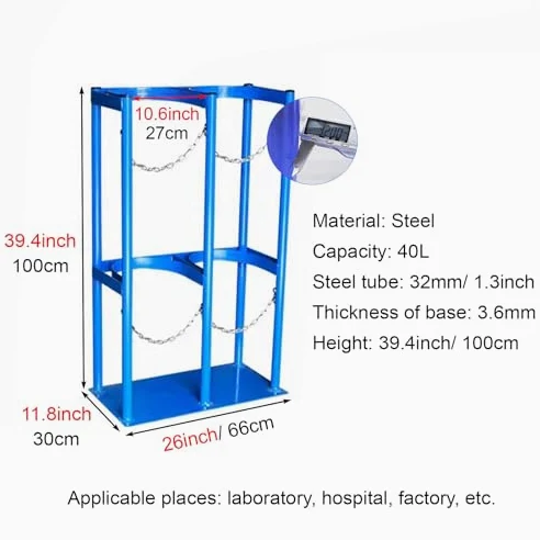 Estante Fijo para bombonas de Gas de 80 a 100 cm de Alto, con Cadena Protectora y Tornillos de fijación, Organizador para Almacenamiento y Transporte (Doble bombona de 27 cm)