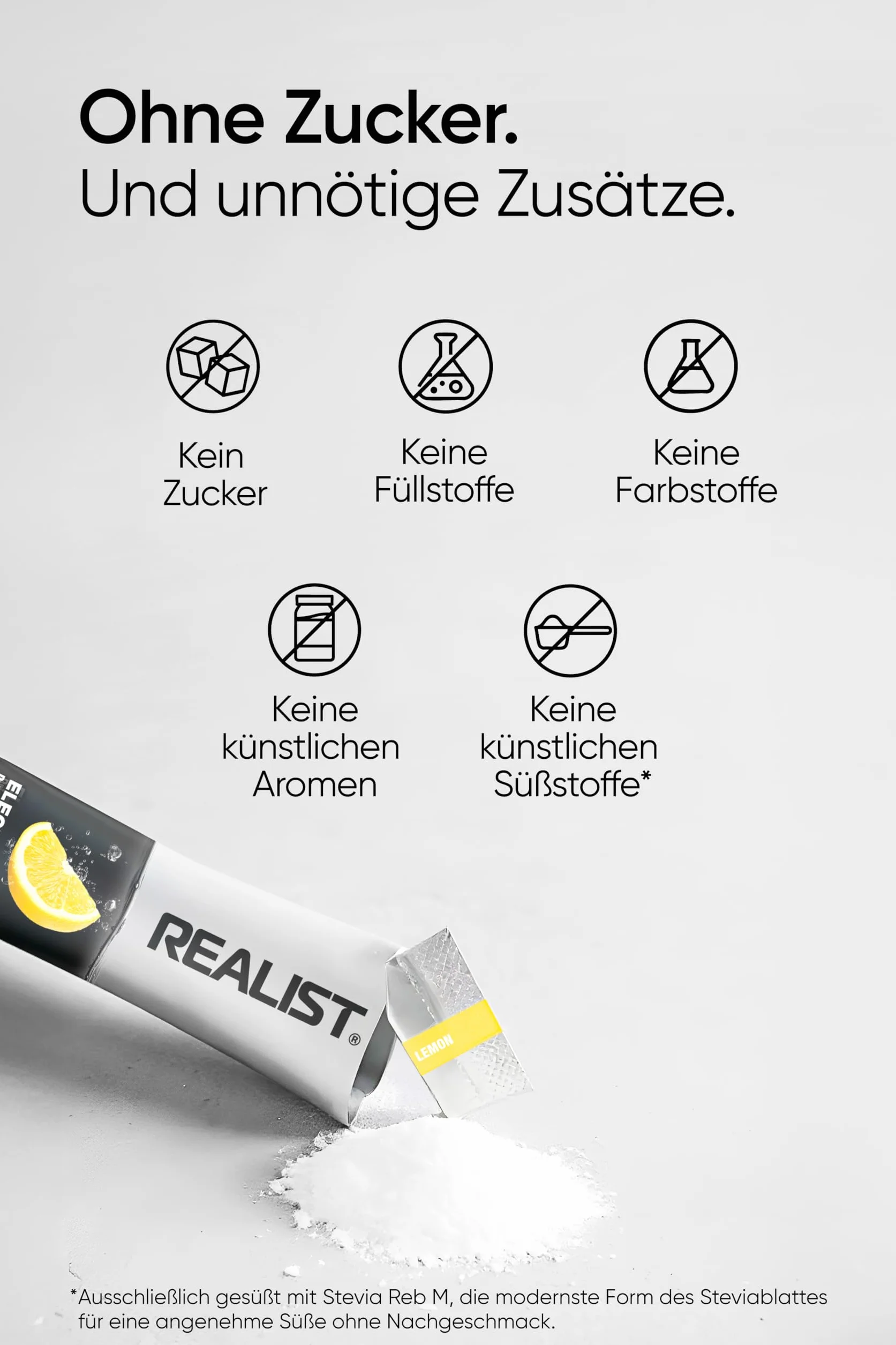 REALIST Electrolitos sin azúcar – Polvo electrolito con 1000 mg sodio, 330 mg potasio, 60 mg magnesio – Hidratación Rápida – Deportes, KETO, ayuno (30 sobres)