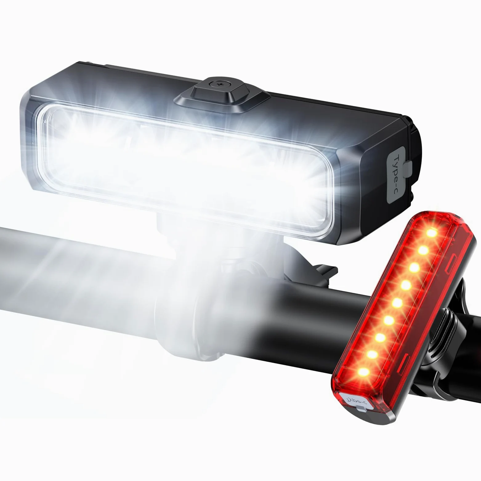 WOCBUY Luces de bicicleta para montar por la noche, 1500 lúmenes, superbrillantes y de haz ancho, 4 + 5 modos de 2600 mAh, juego de luces recargables por USB, IP65, barra de luz impermeable para