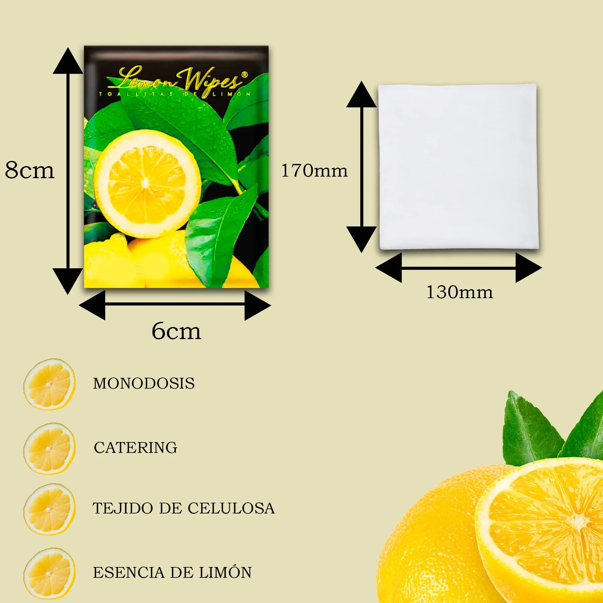 Toallitas limón para manos Pack 100 - Elimina olores de marisco, pescado, carne - Sobres individuales
