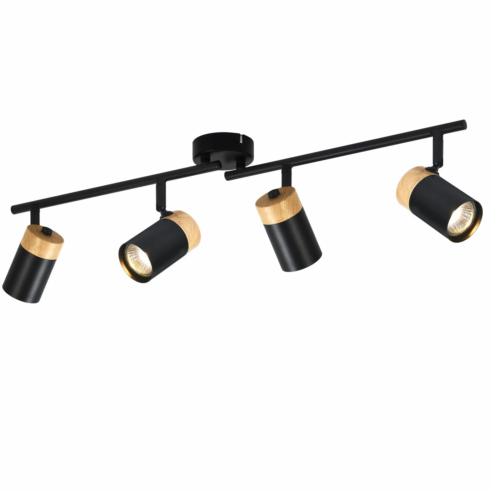 Plafón de madera negro LED orientable 330° 4 brazos GU10 para salón cocina habitación infantil