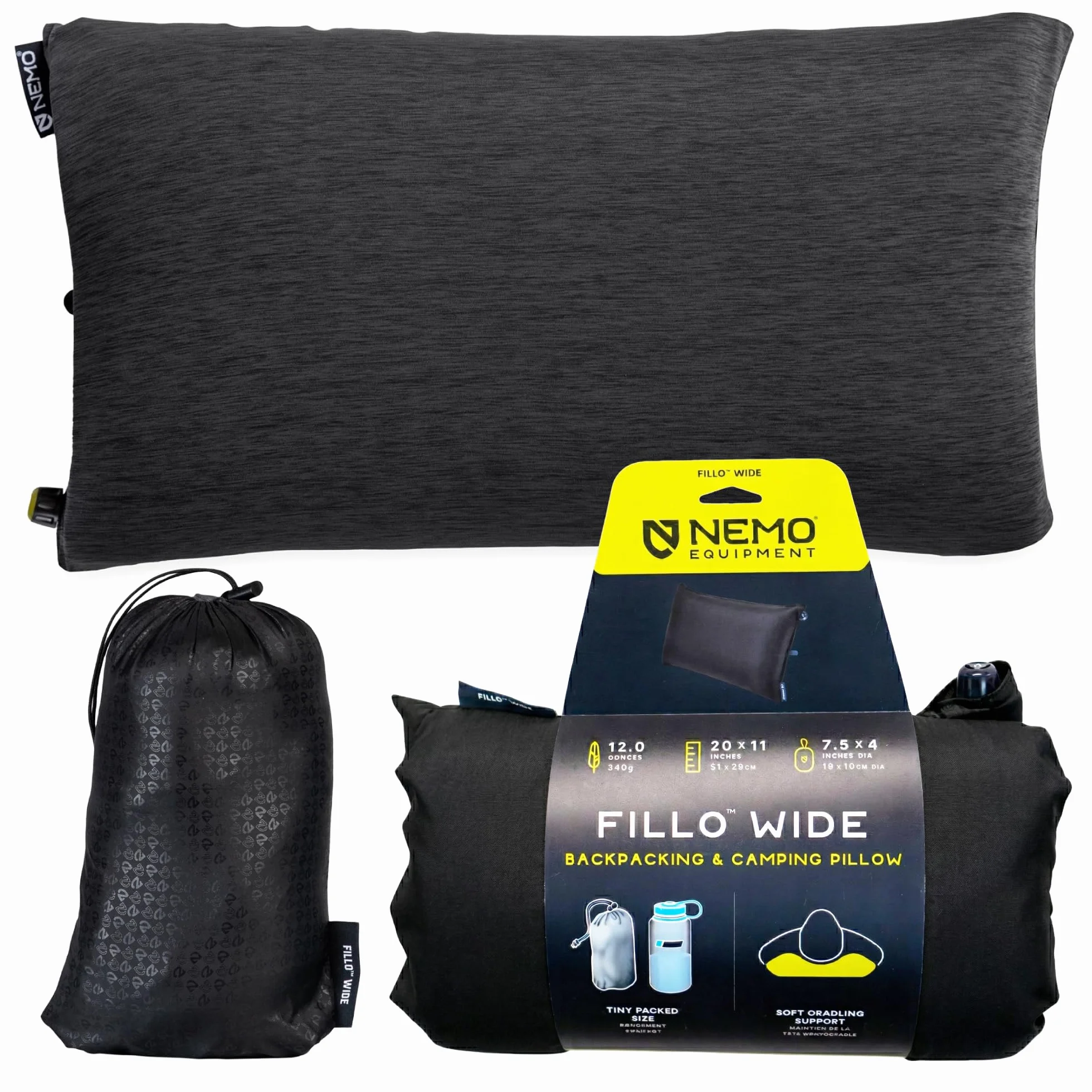 NEMO Equipment Fillo - Almohada ancha para camping, color perla negra/brote de abedul, talla única