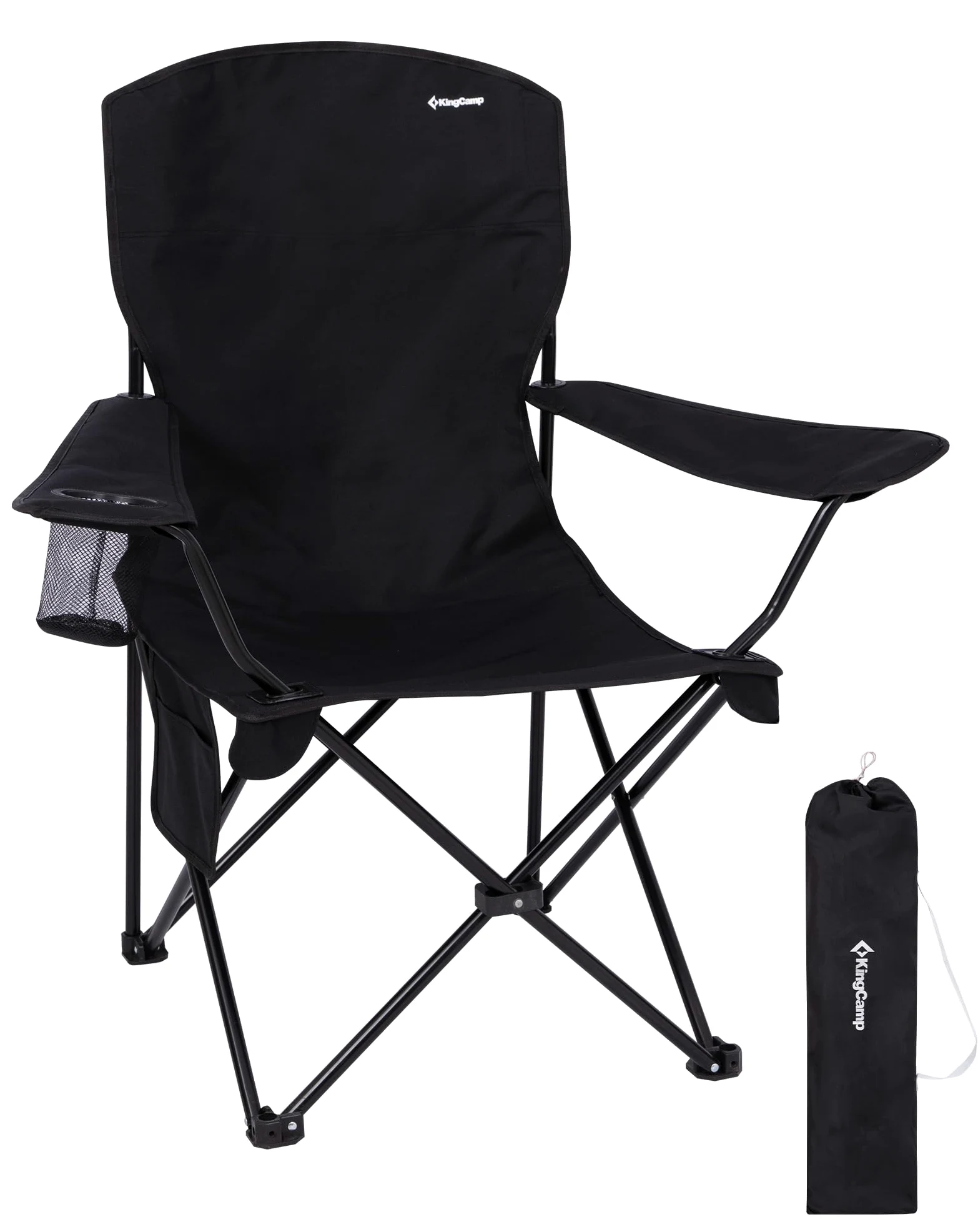 KingCamp Silla de Camping Plegable Ergonómica Acolchada 150 kg | Con Portavasos, Bolsillo Lateral, Solo 2,8 kg, Tamaño Compacto 15×15×93 cm para Camping, Jardín, Pesca y Exterior