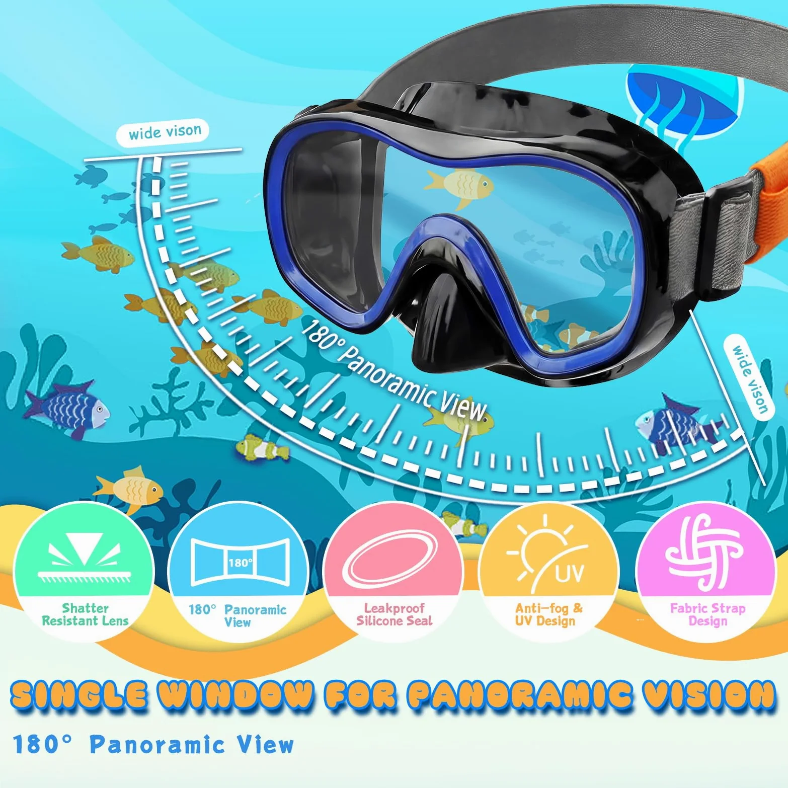 Equipo de esnórquel para niños y adultos, juego de aletas de máscara de viaje 4 en 1 con máscara antivaho de vista panorámica, esnórquel de parte superior seca, aletas de senderismo y bolsa de