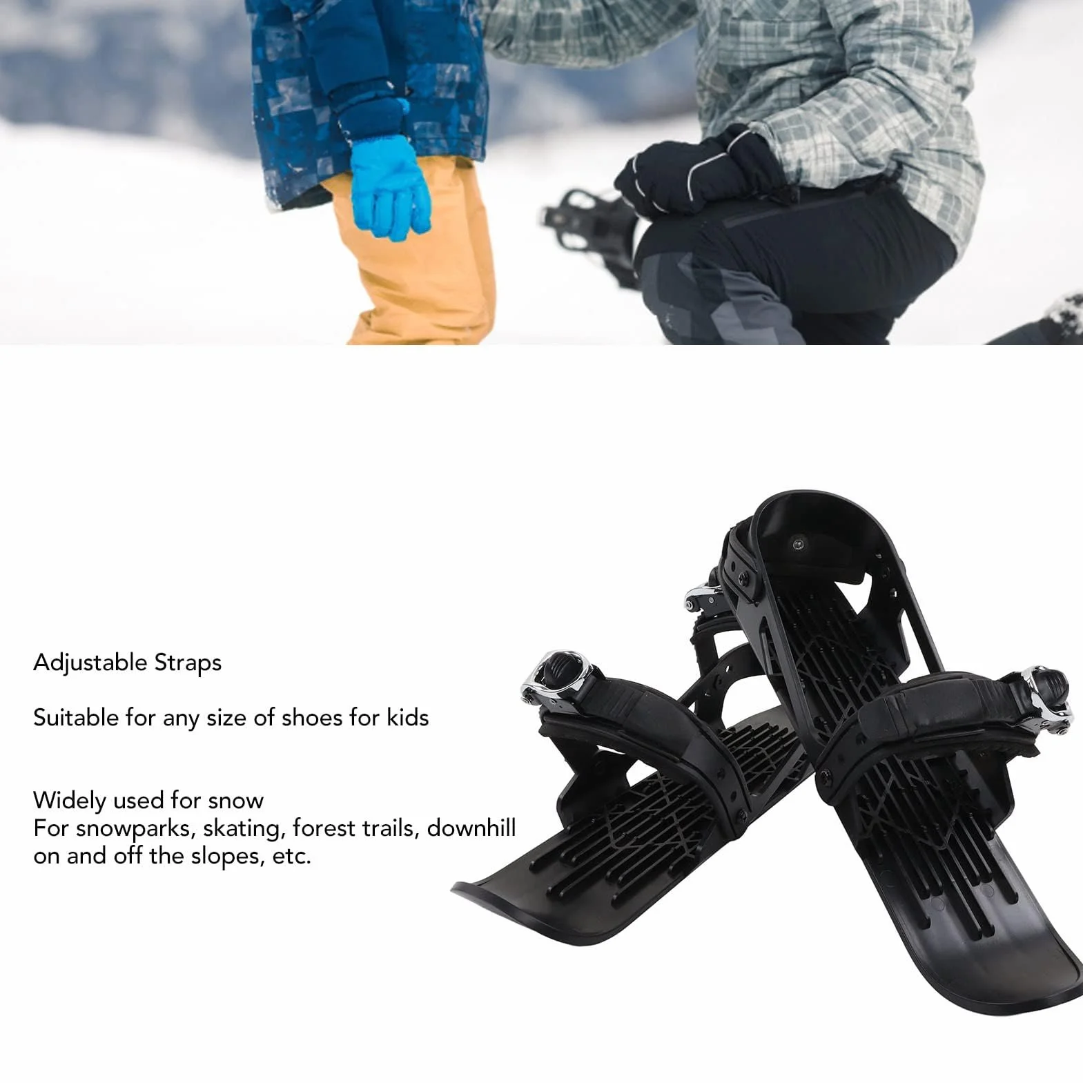 Mini patines de esquí Snowblade tablas ajustables para botas de nieve de descenso (negro)